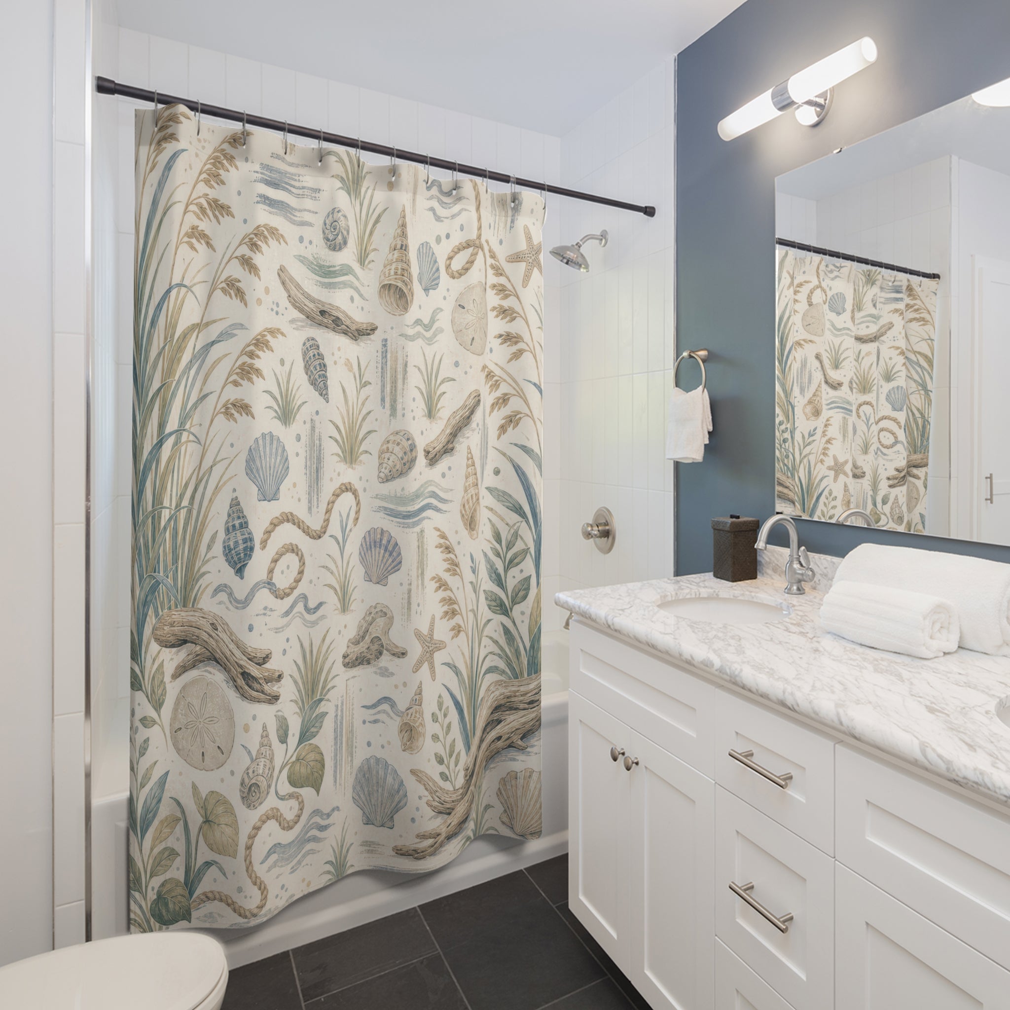 Beach Farmhouse Coastal Shower Curtain