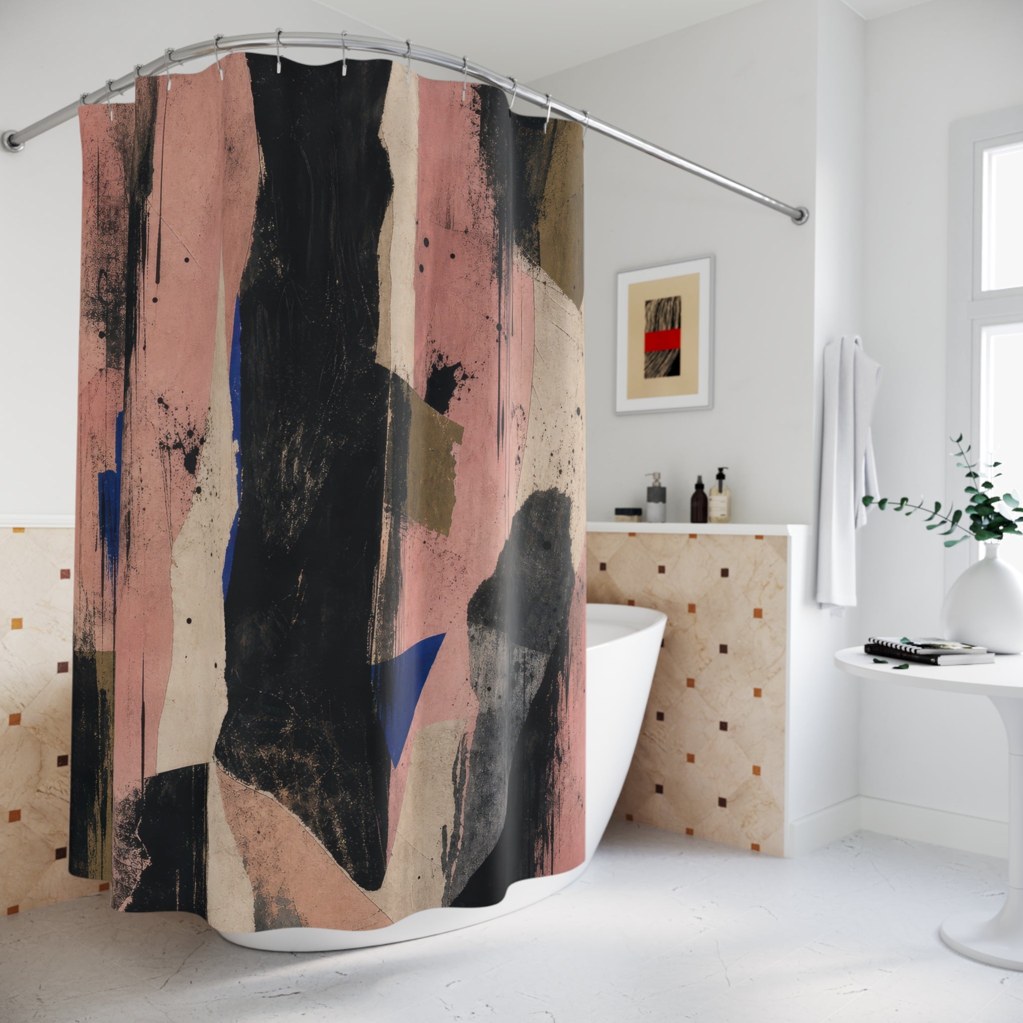 Black Pink Abstract Shower Curtain