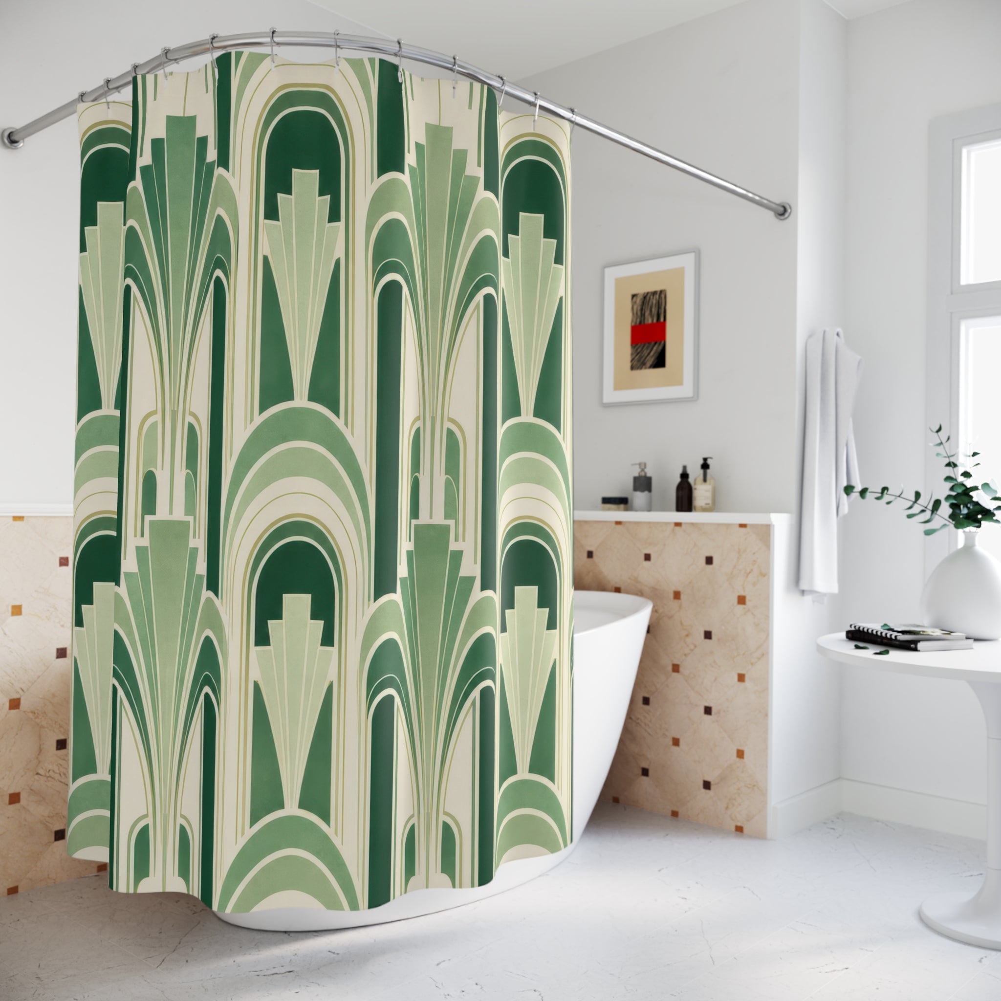 Green Art Deco Shower Curtain