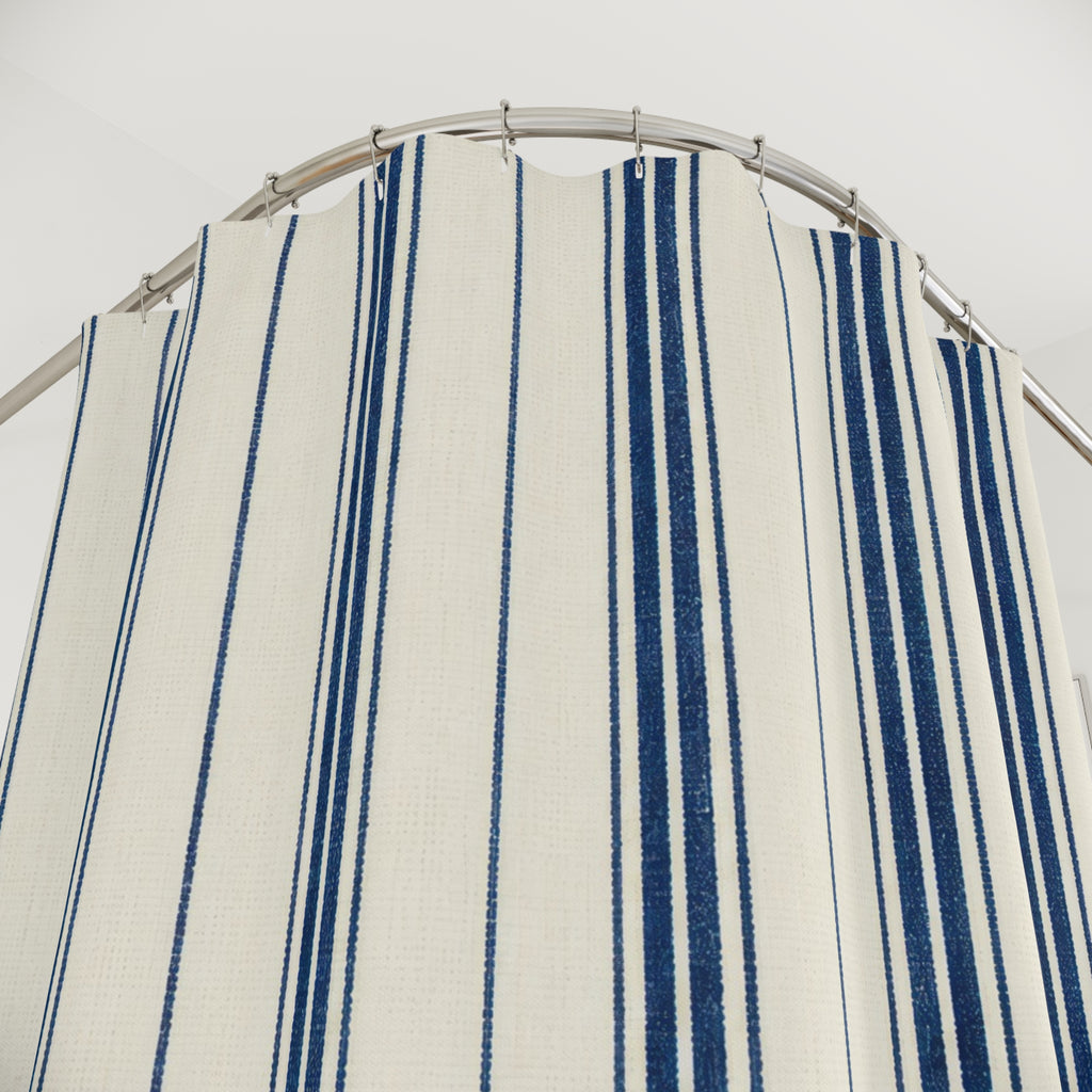 Navy Pinstripe Shower Curtain, Navy White Classic Bathroom Decor, Crisp Stripe Bath Curtain, Guest Bathroom Decor, Small Bathroom Decor