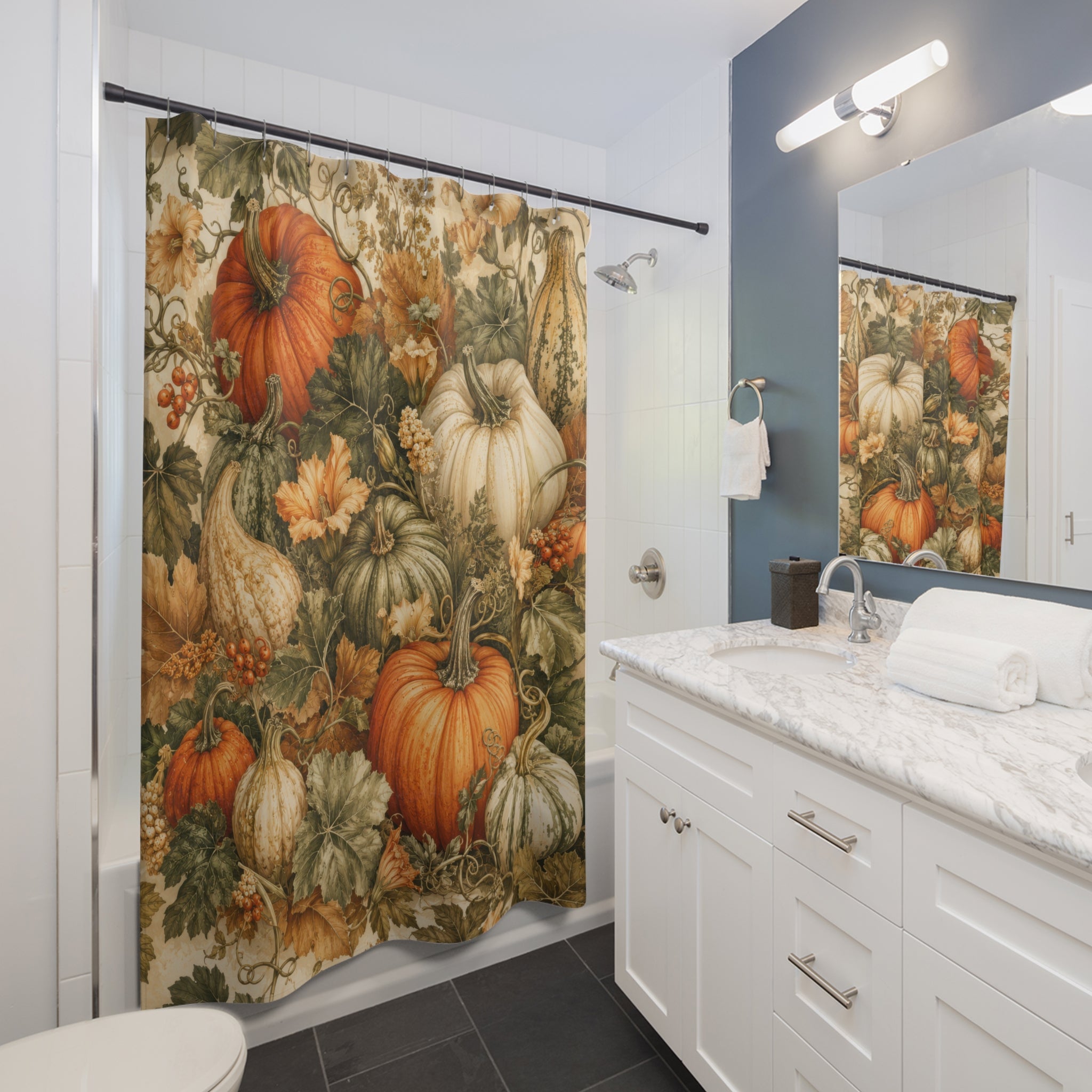 Pumpkin Harvest Botanical Shower Curtain