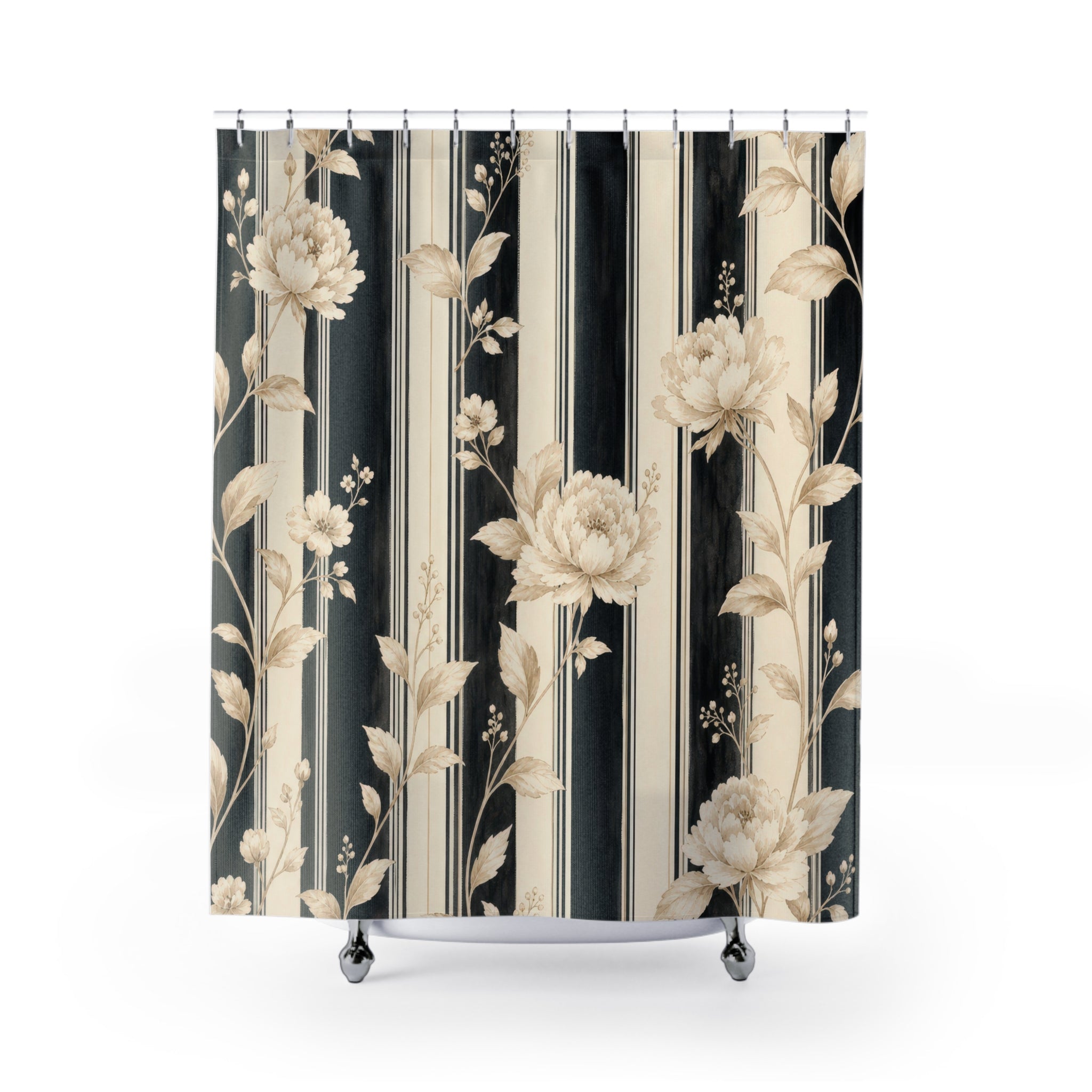 Cream Flower Stripe Shower Curtain