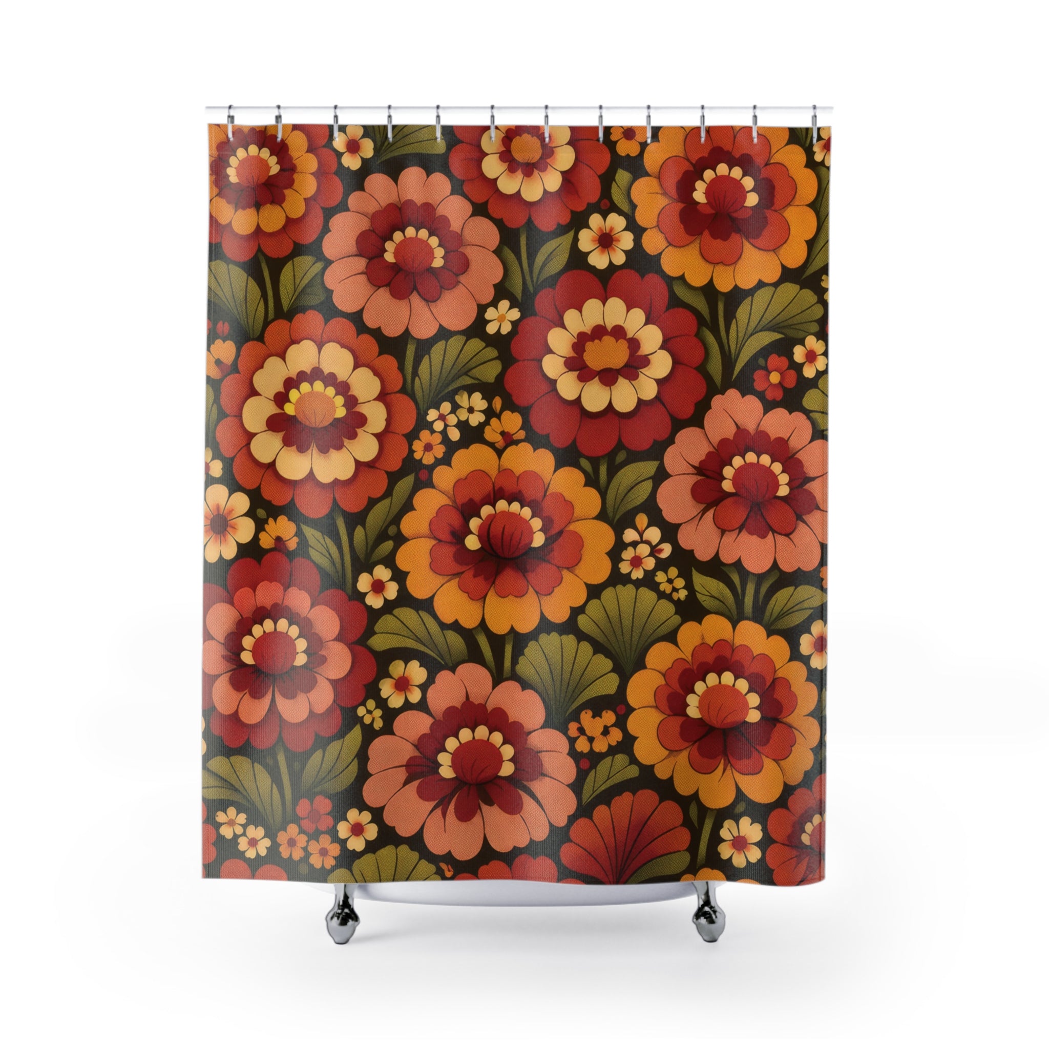 70s Marigold Shower Curtain – Rust Orange Retro Floral