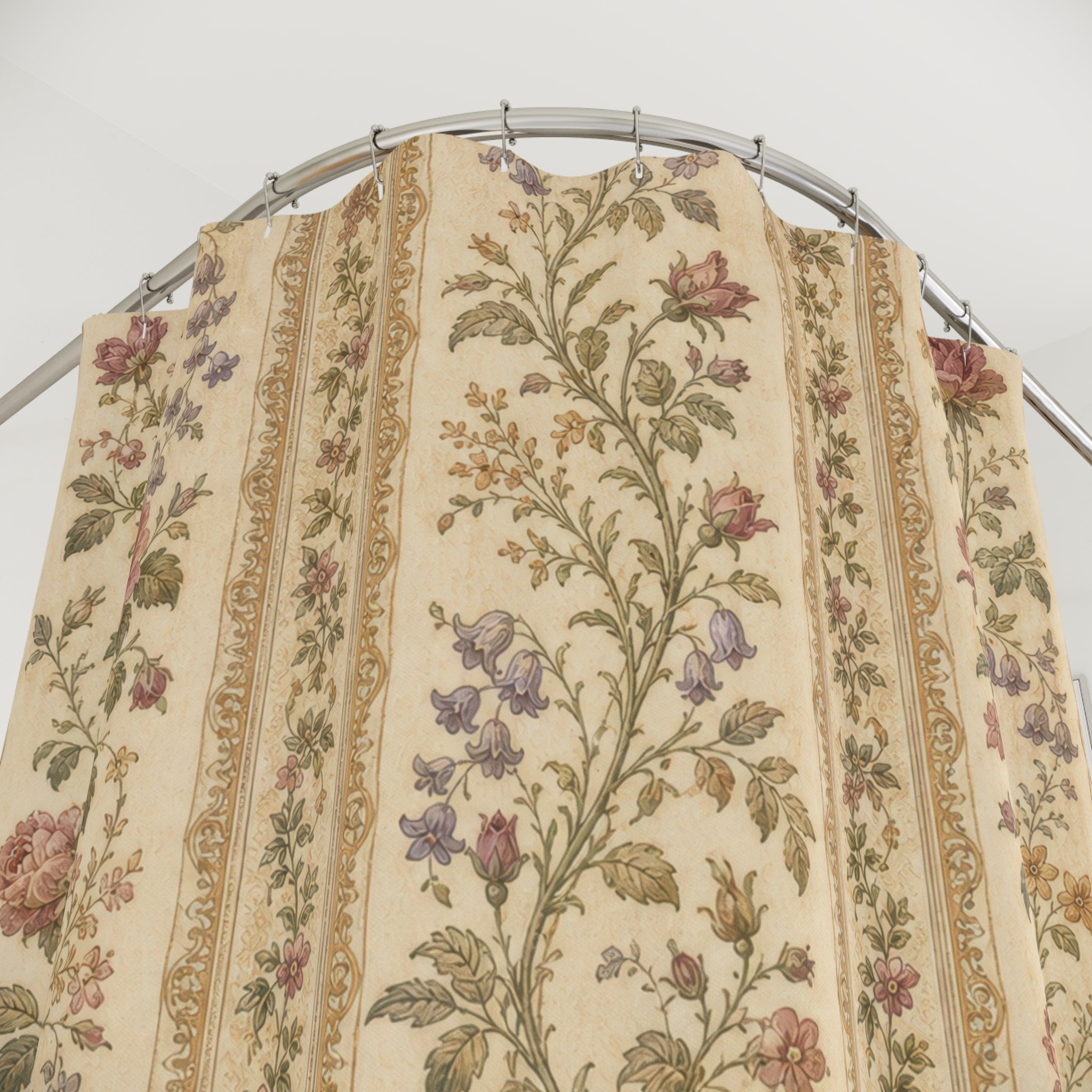 Vintage Rose Beige Stripe Shower Curtain