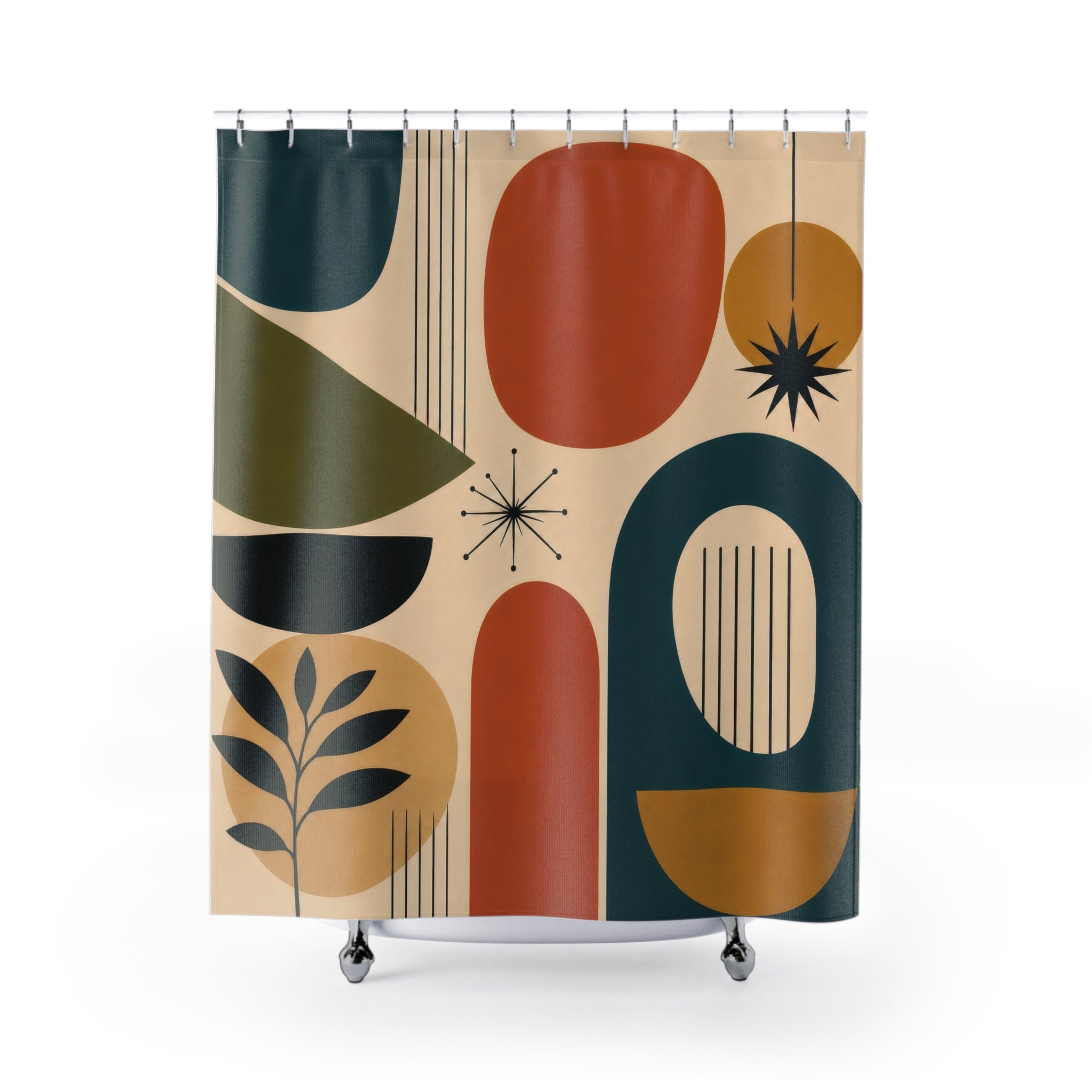 Mid Century Geometric Shower Curtain — Teal Mustard