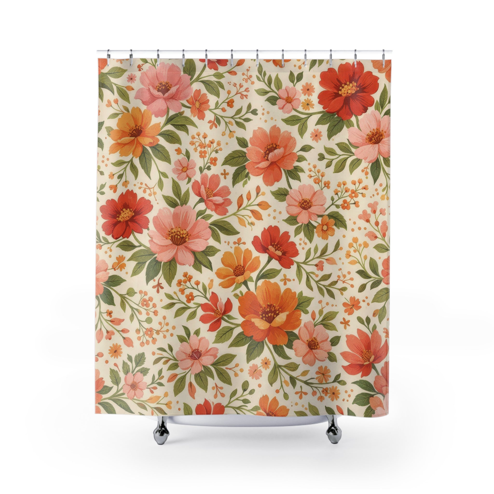 Sunset Floral Shower Curtain – Orange & Pink Boho