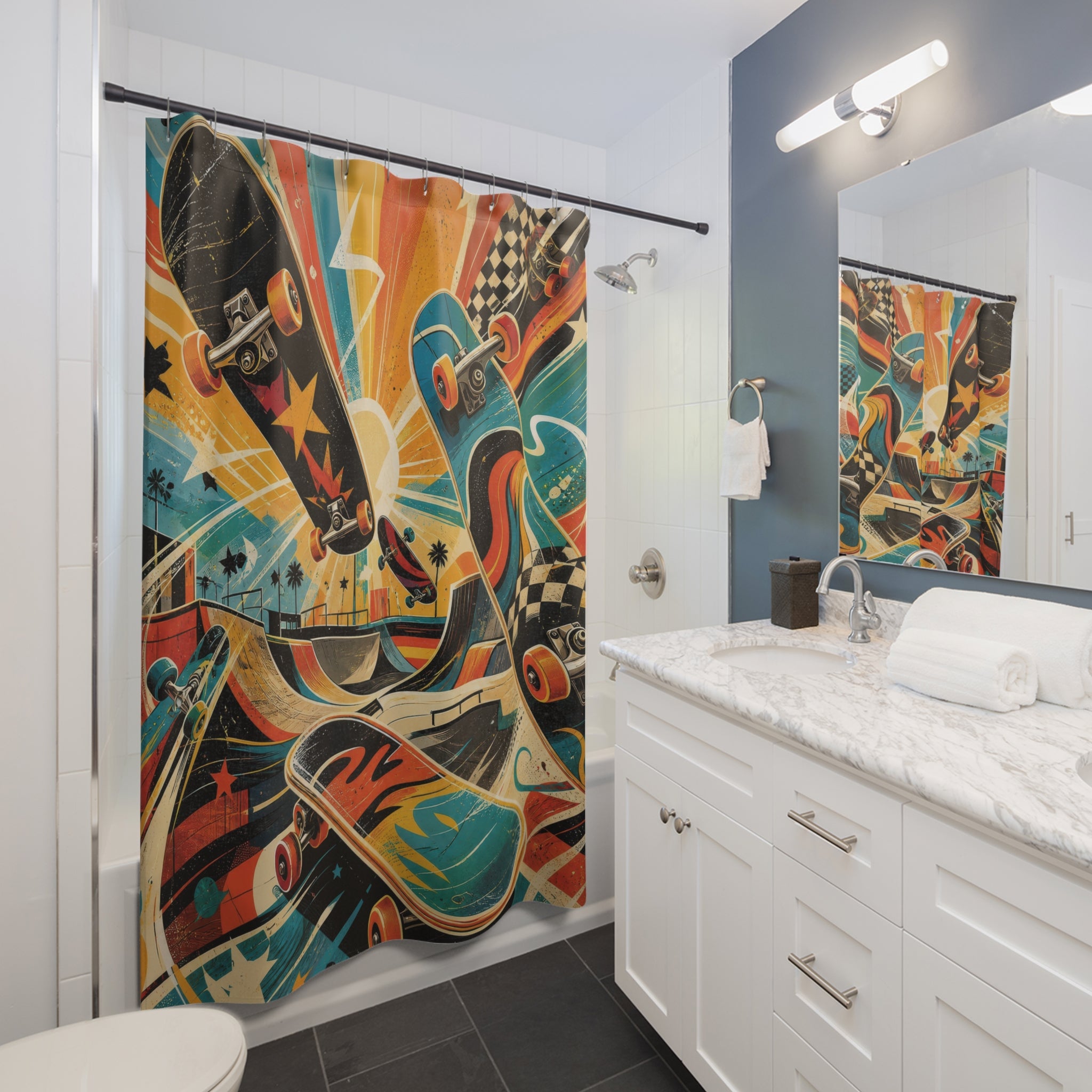 Skateboard Shower Curtain: Colorful Street Sport