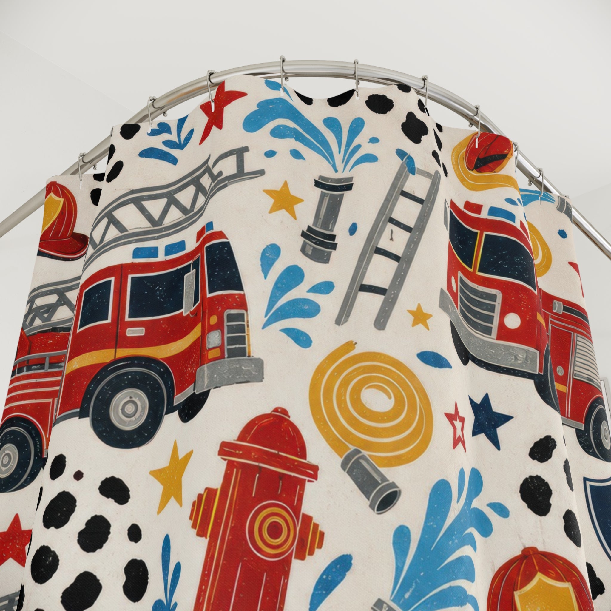 Fire Truck Shower Curtain, Red Kids Bathroom Decor, Firefighter Bath Curtain, Boys Bathroom Decor, Truck Pattern, Bath Decor, Playful Style