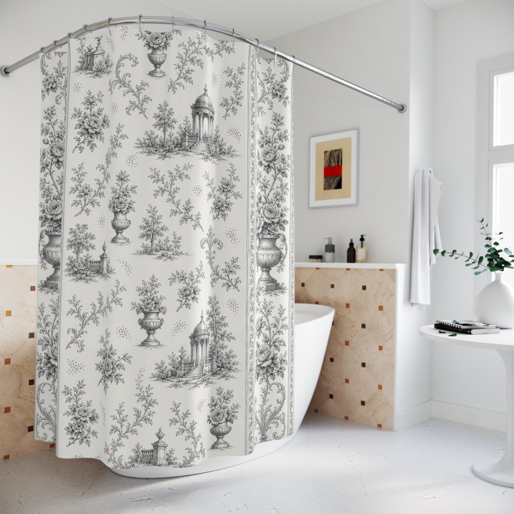 Black and White Toile Shower Curtain