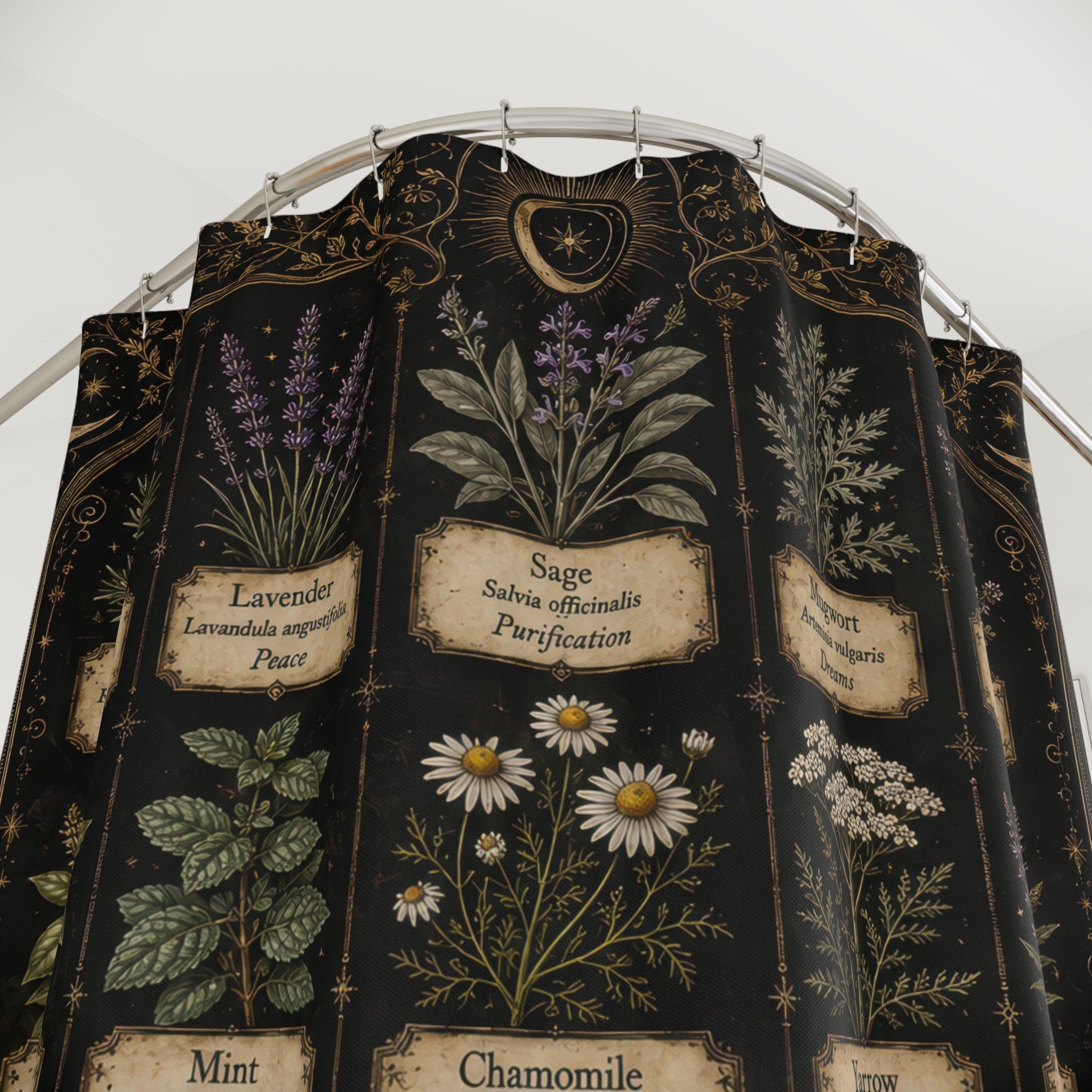 Dark Academia Shower Curtain: Apothecary Herbs