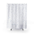 White Botanical Shower Curtain, Leaf Vine Bath Decor, Pale Blue Gray Pattern, Minimal Guest Bathroom Decor, Soft Boho Style, White Style