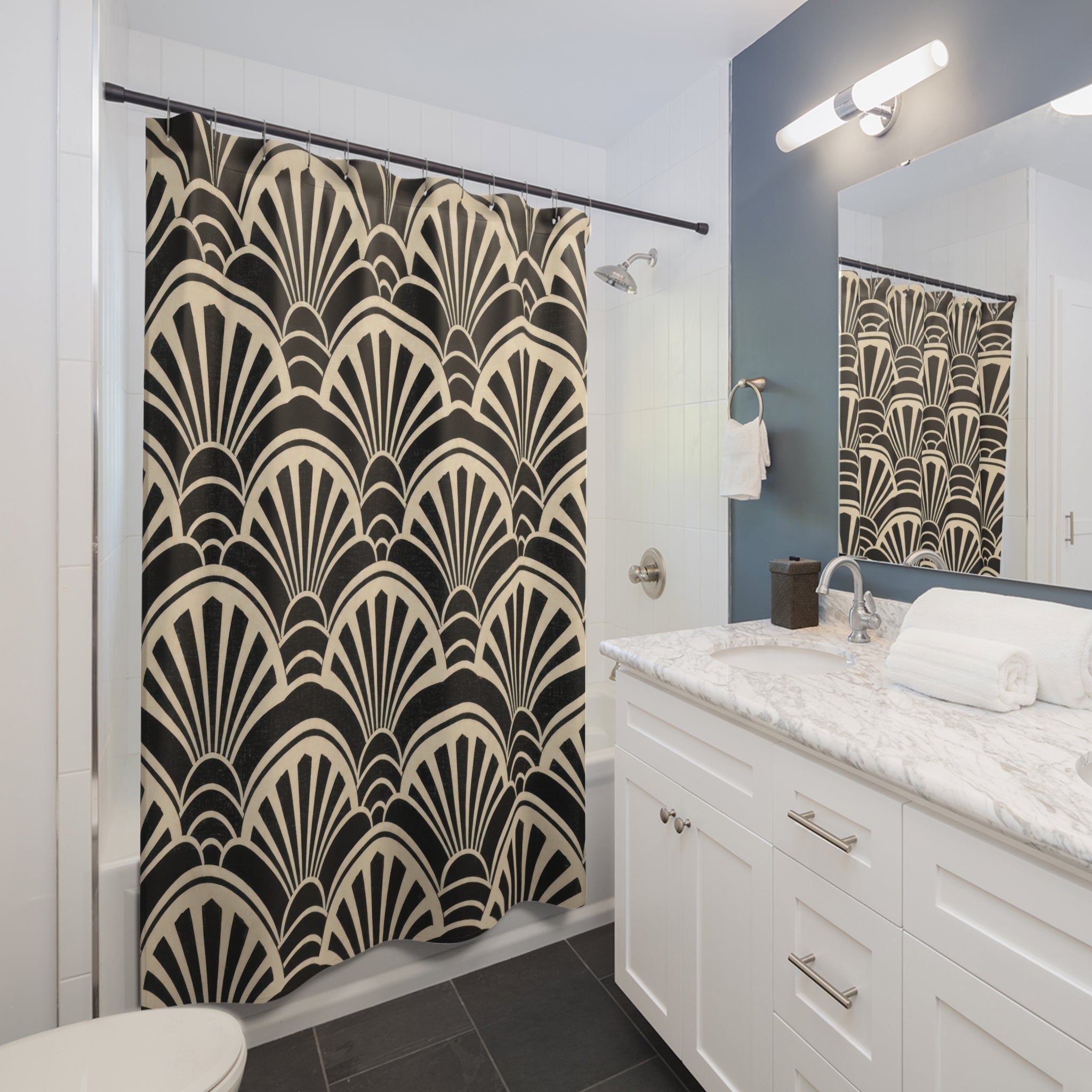 Black Cream Fan Shower Curtain