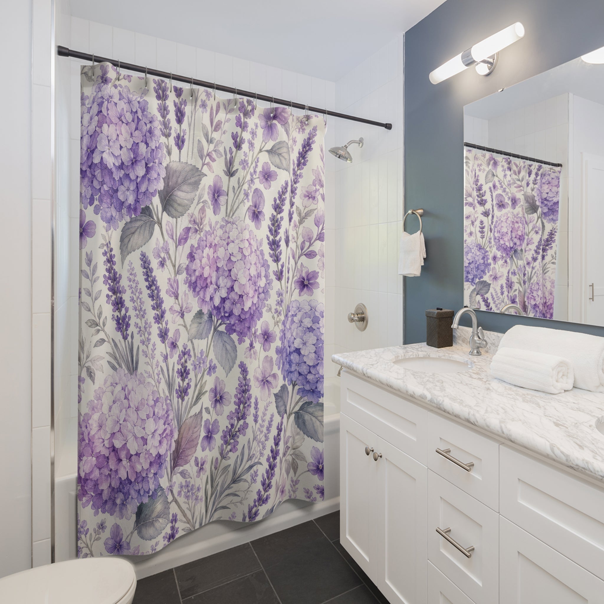 Purple Hydrangea Floral Shower Curtain
