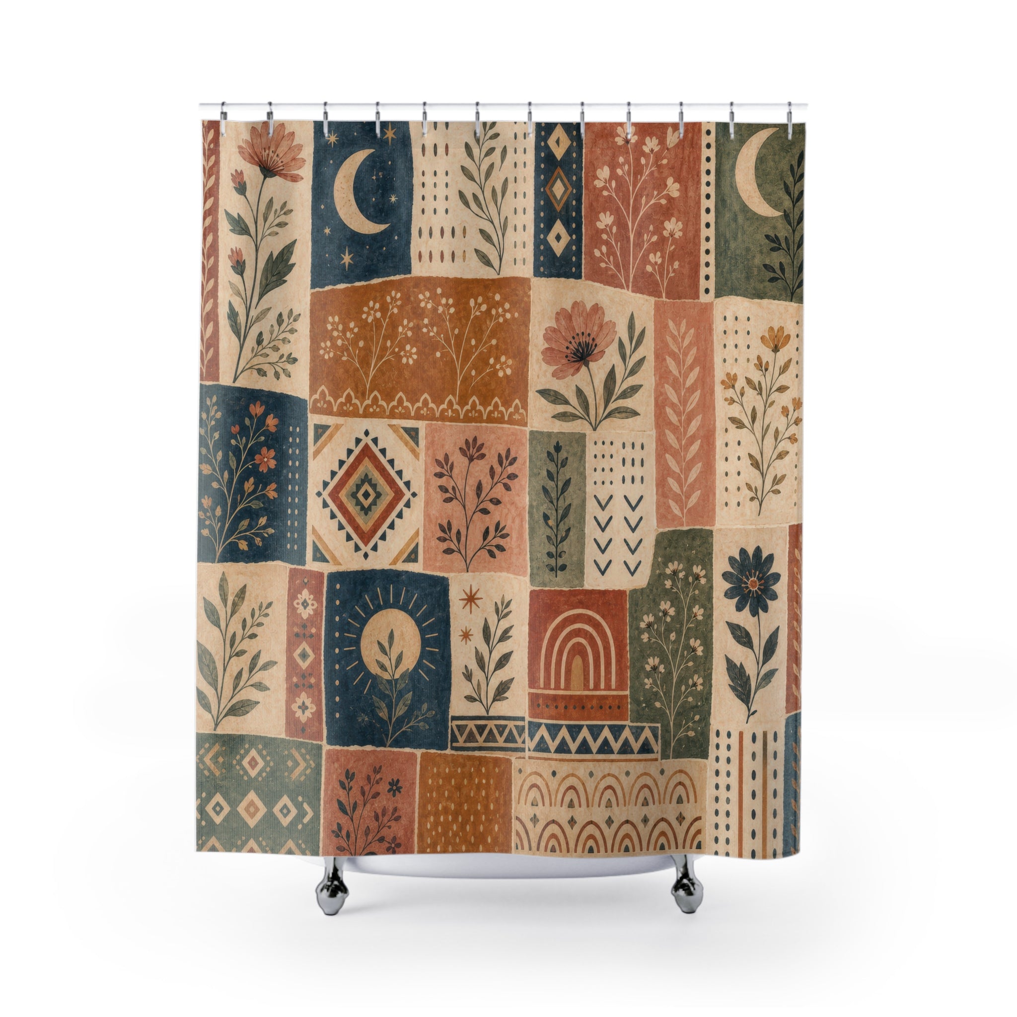 Boho Floral Moon Shower Curtain