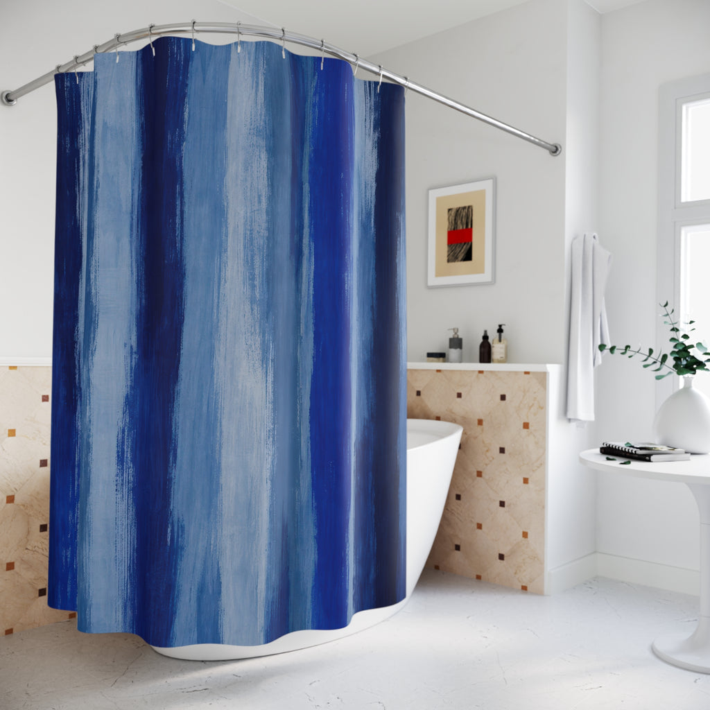 Navy Cobalt Watercolor Vertical Bands Shower Curtain