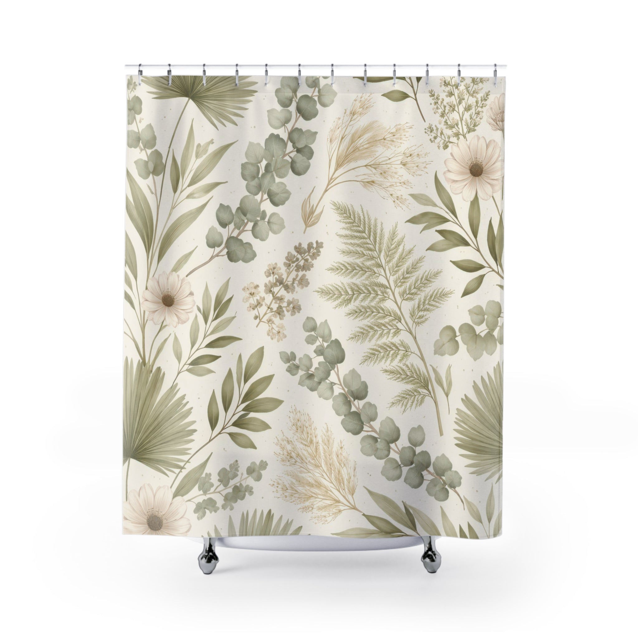 Sage Green Botanical Shower Curtain – Eucalyptus Fern