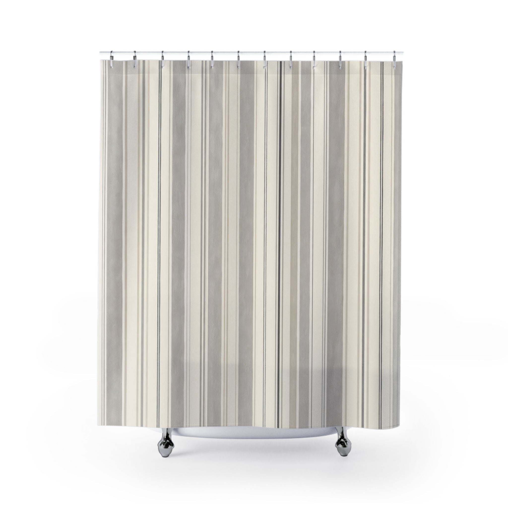 Soft Grey Ticking Shower Curtain, Soft Gray Classic Bathroom Decor, Ticking Stripe Bath Curtain, Guest Bath Decor, Small Bathroom Decor