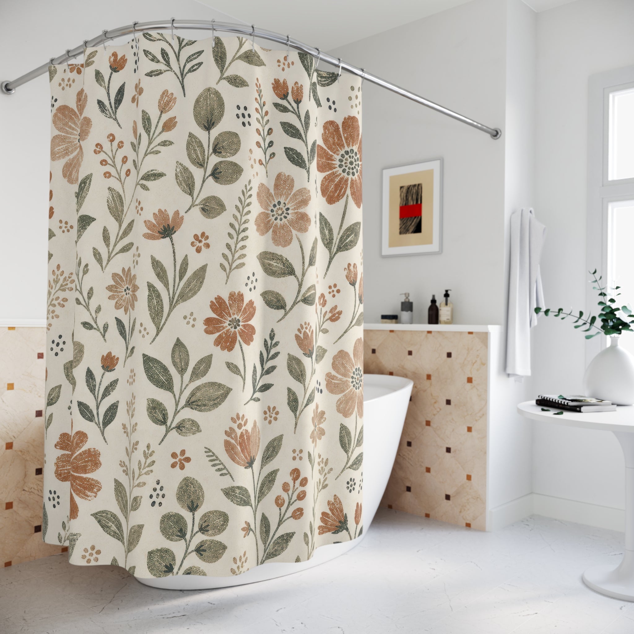 Rust Orange Daisy Botanical Shower Curtain