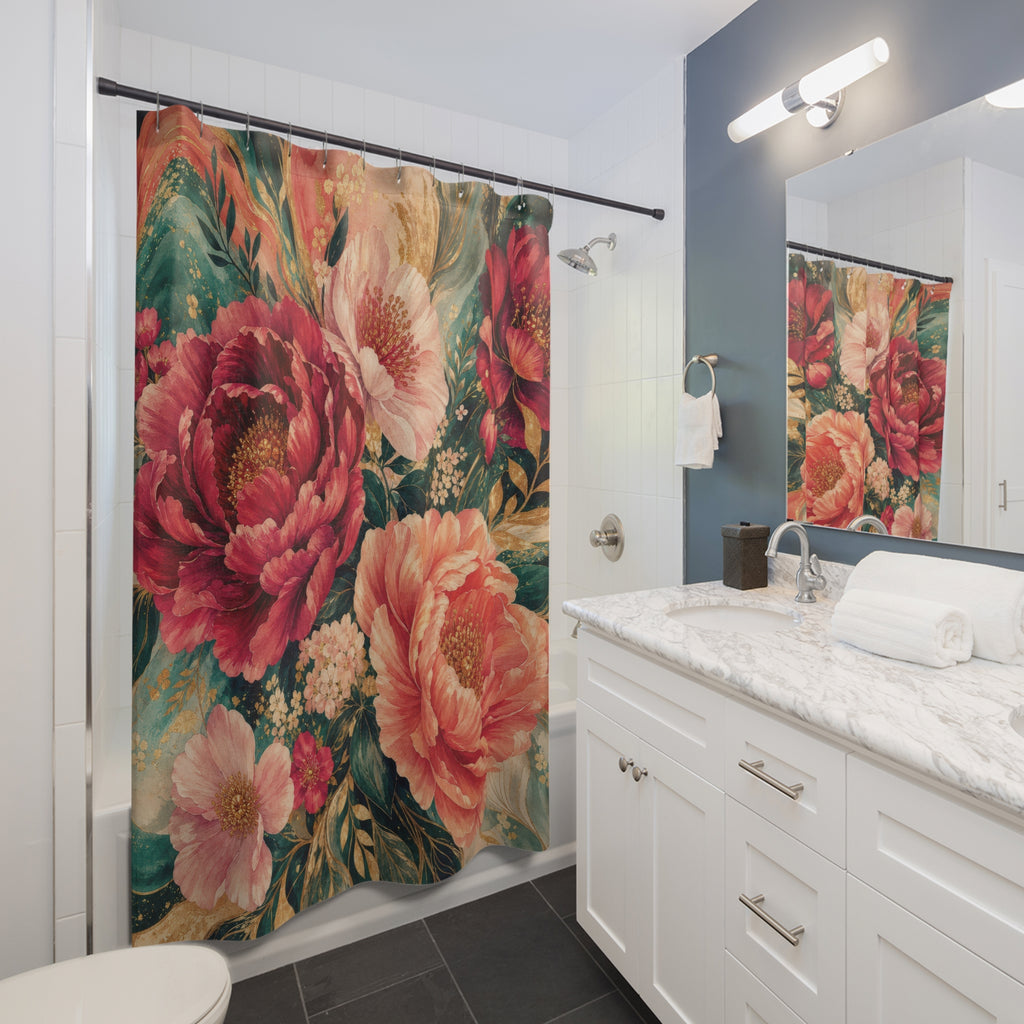 Gorgeous Floral Shower Curtain: Pink Coral Botanical Pattern