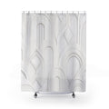 White Geometric Shower Curtain: Minimalist Deco Arch Pattern