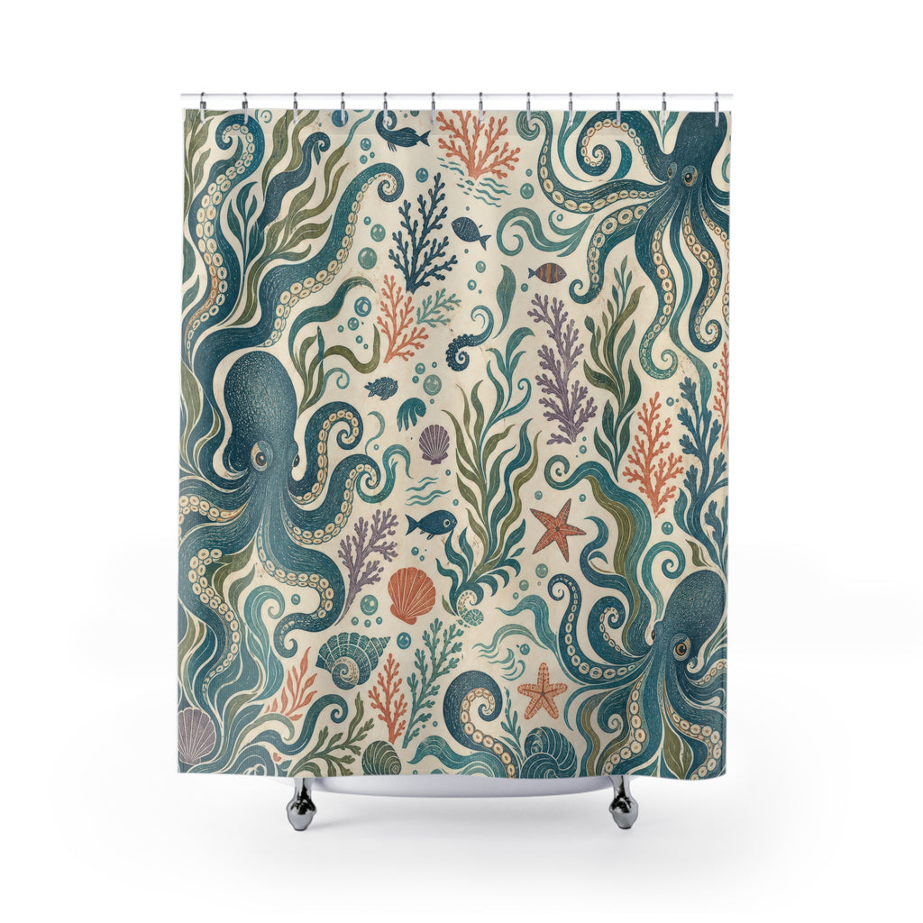 Octopus Ocean Coastal Shower Curtain