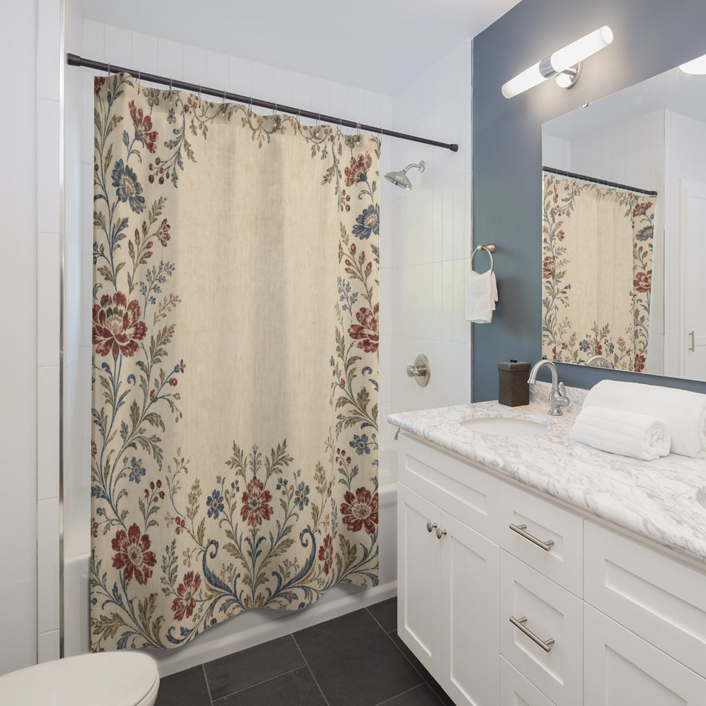 Farmhouse Border Vintage Floral Shower Curtain