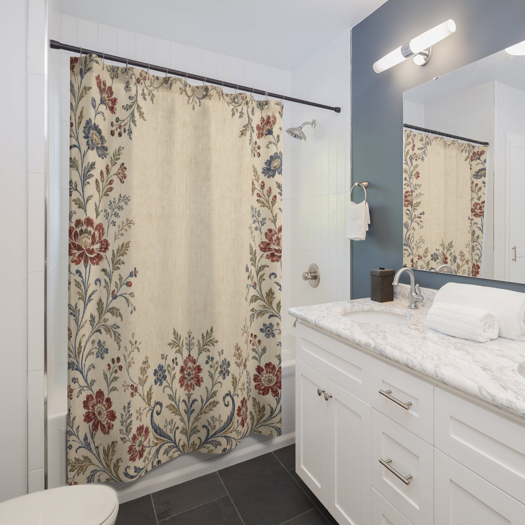 Farmhouse Border Vintage Floral Shower Curtain