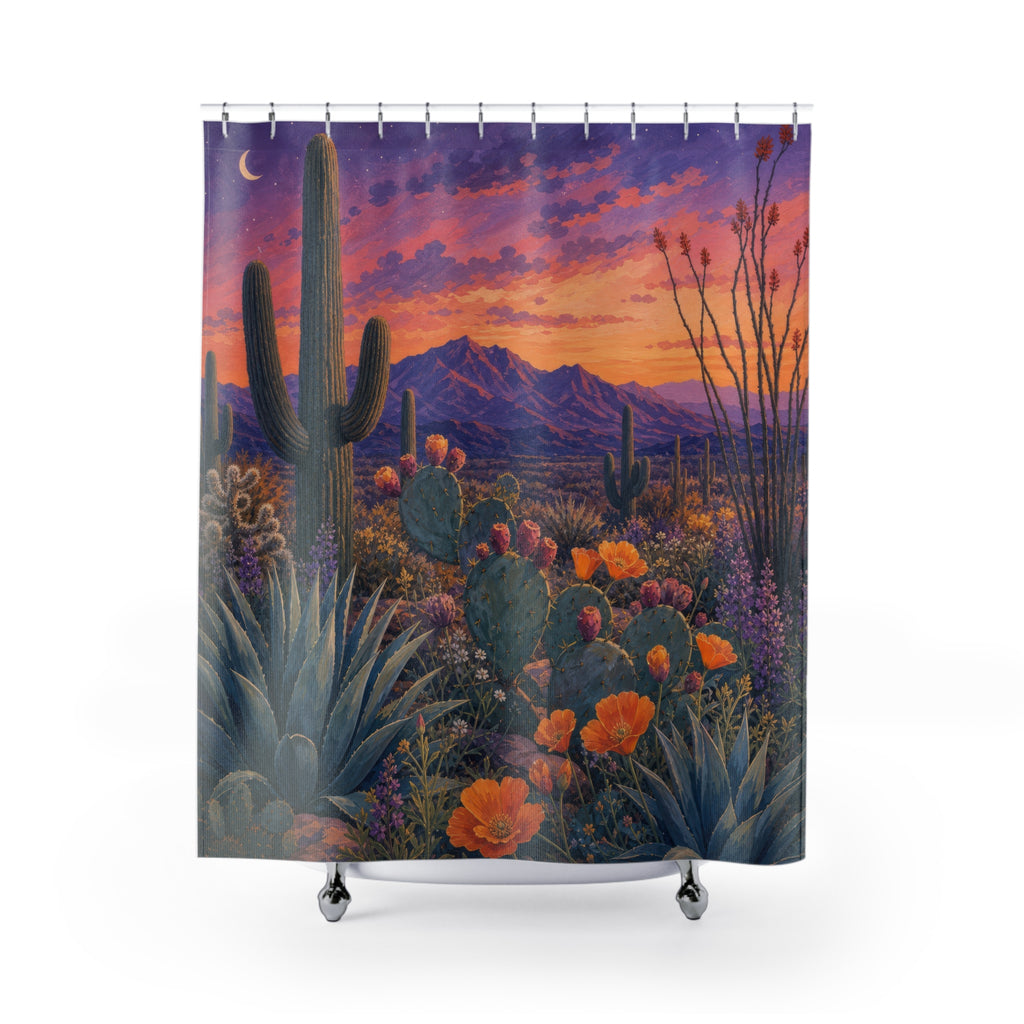 Gouache Desert Garden Twilight Shower Curtain