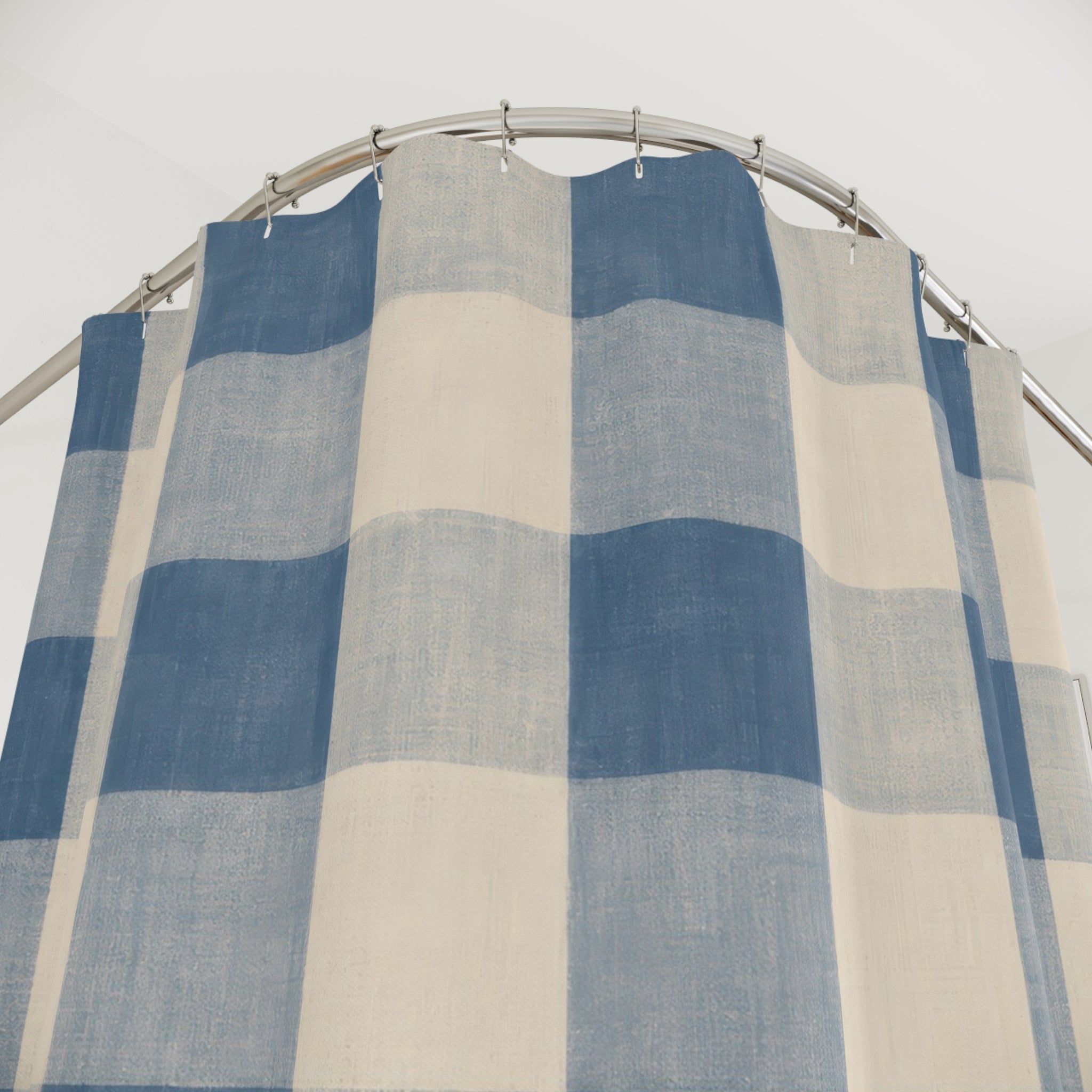 Soft Blue Ivory Plaid Buffalo Check Shower Curtain