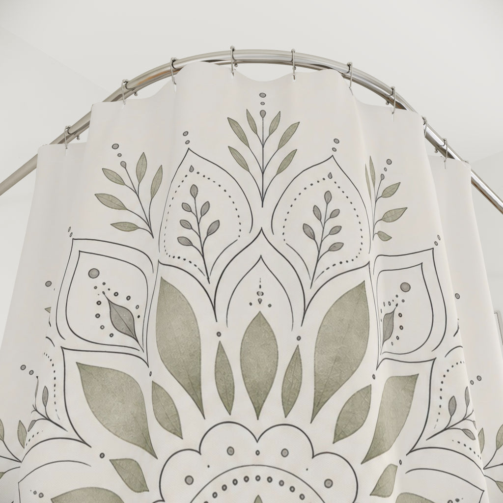 Sage Cream Floral Medallion Shower Curtain