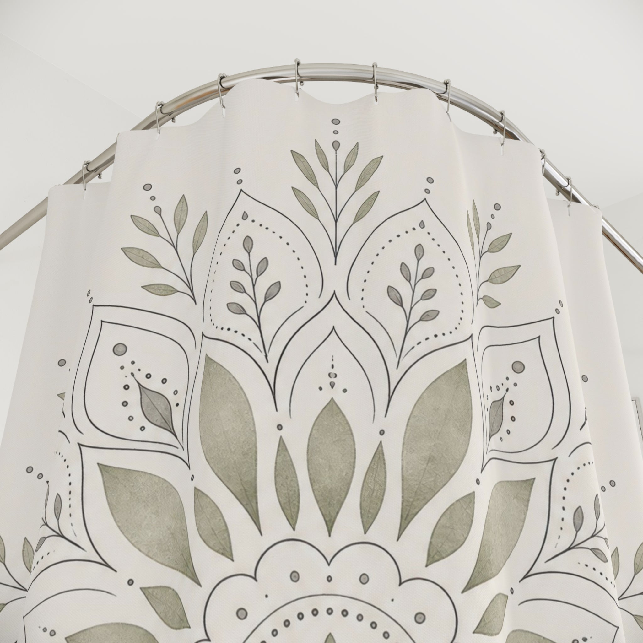 Sage Cream Floral Medallion Shower Curtain