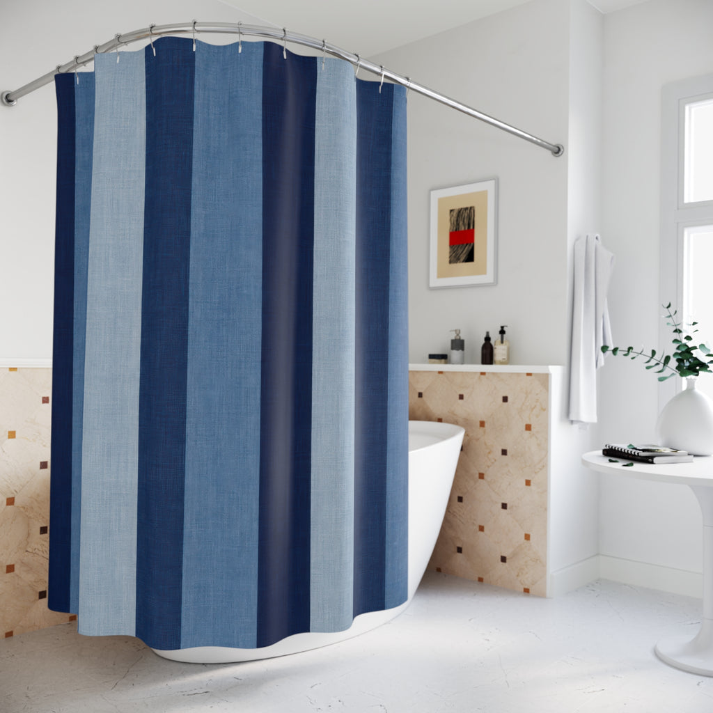Navy Powder Blue Cabana Stripe Shower Curtain