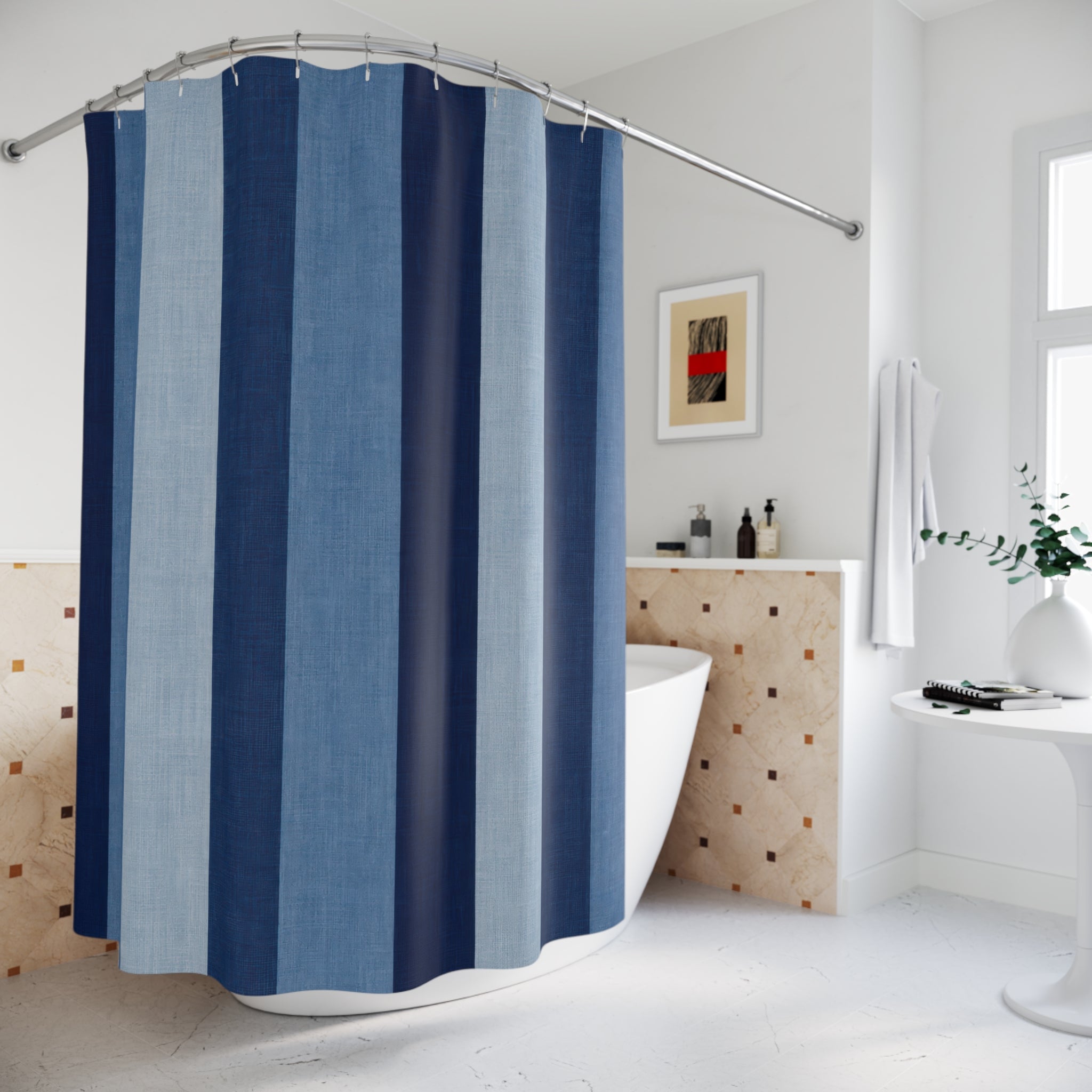Navy Powder Blue Cabana Stripe Shower Curtain