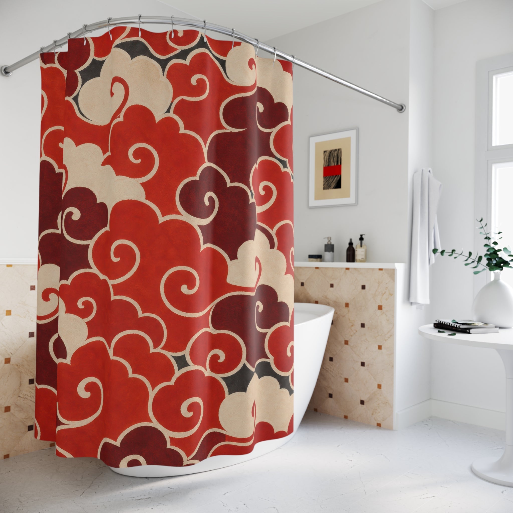 Cloud Wave Red Shower Curtain
