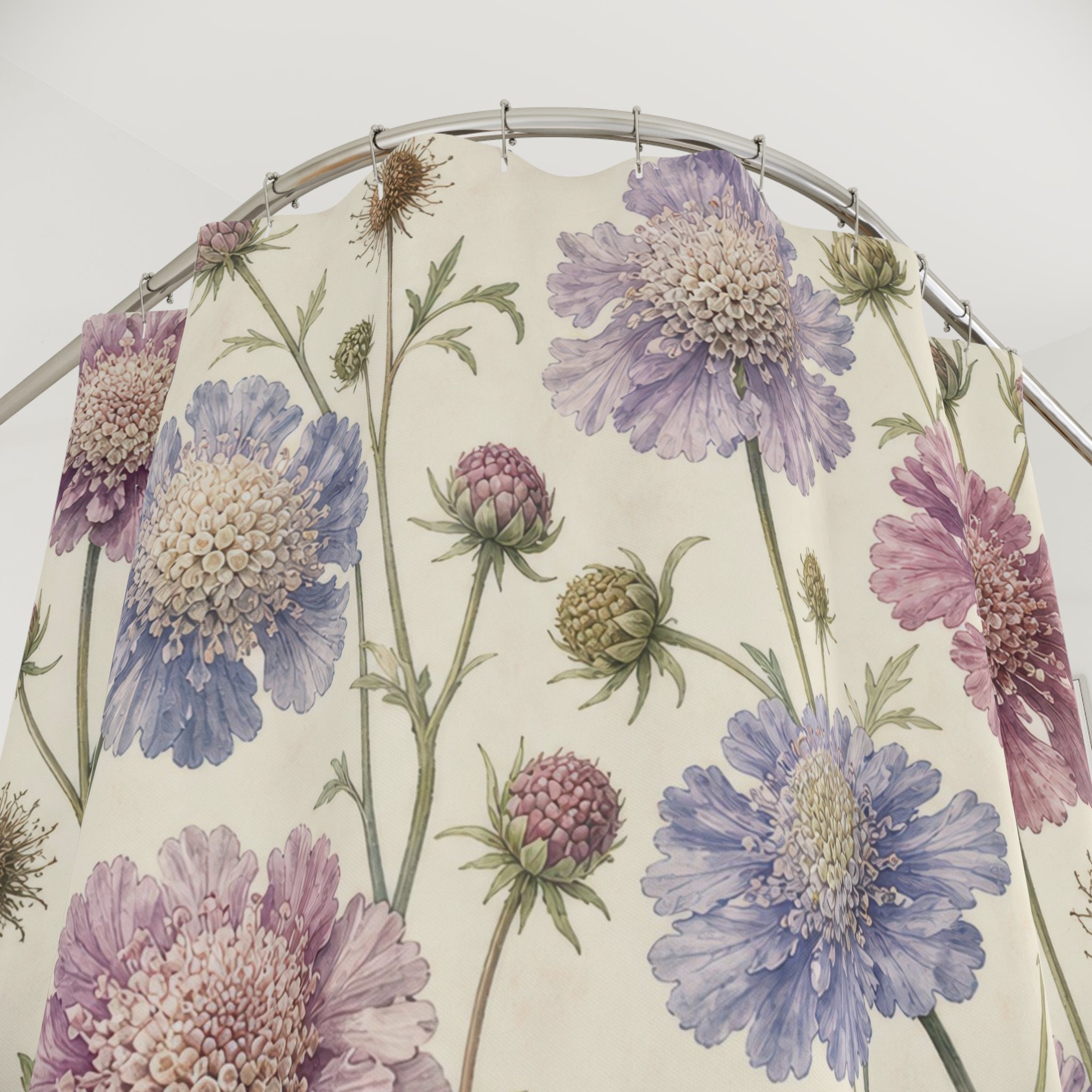Lavender Purple Blue Pincushion Flower Shower Curtain