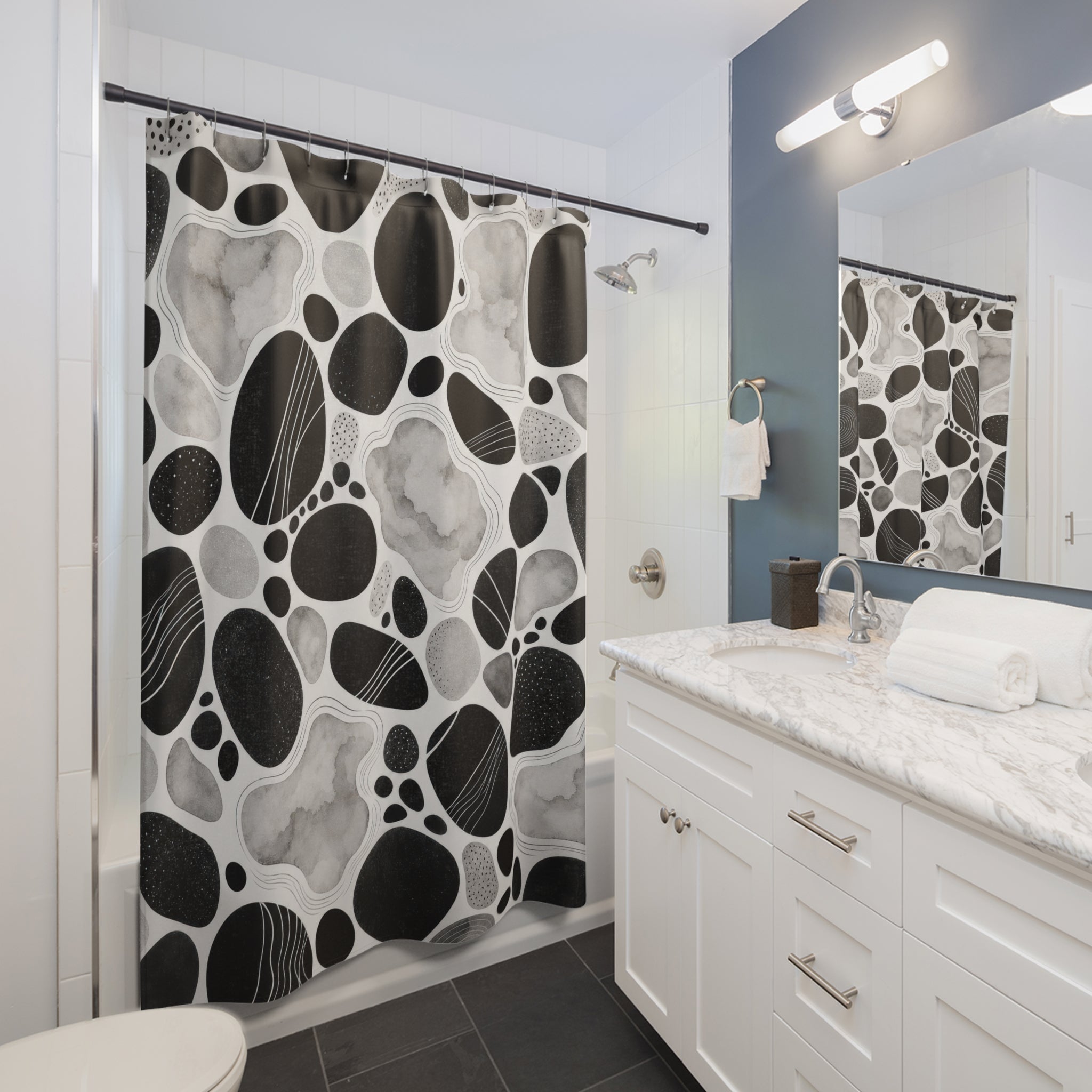 Black White Pebble Shower Curtain