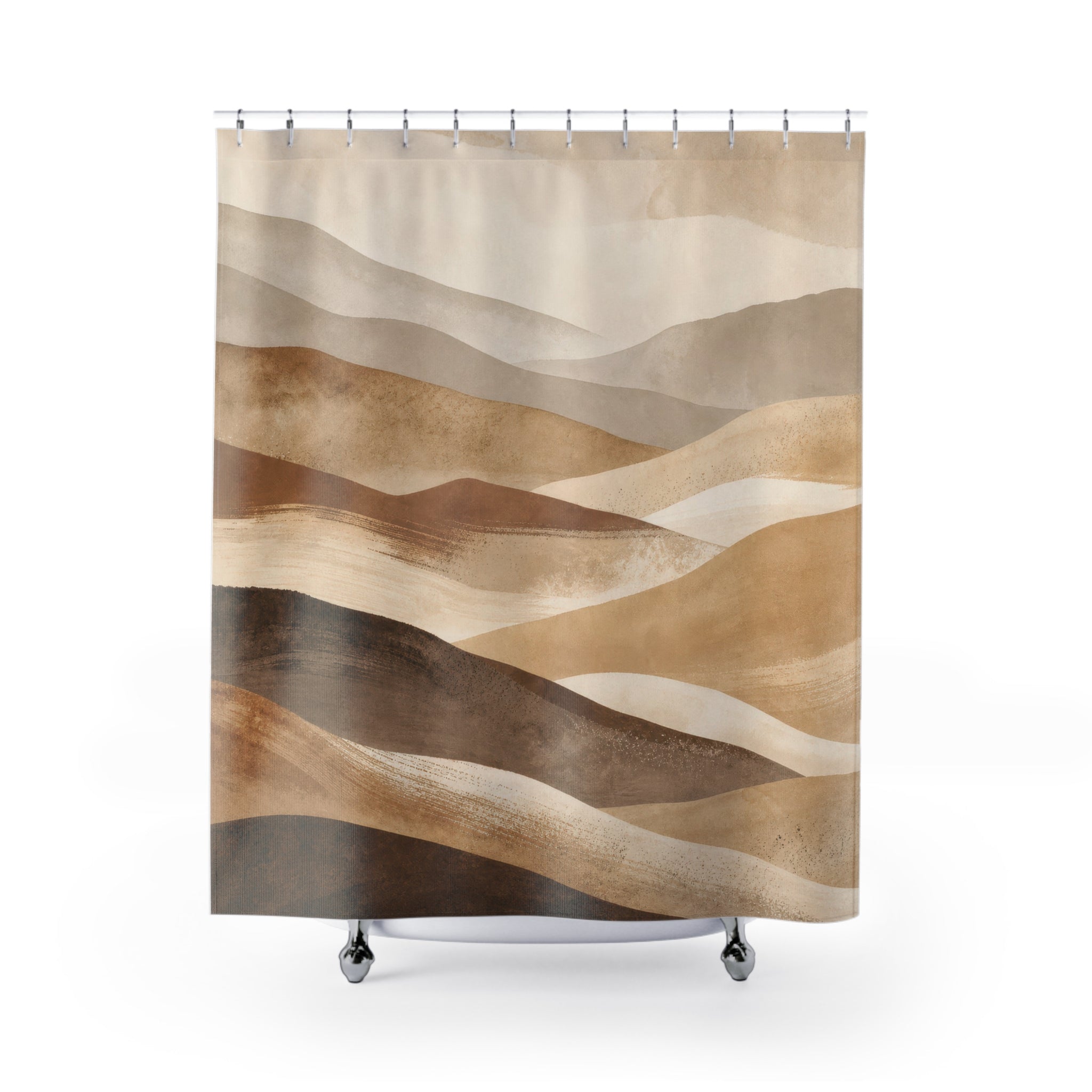 Brown Beige Watercolor Hills Shower Curtain
