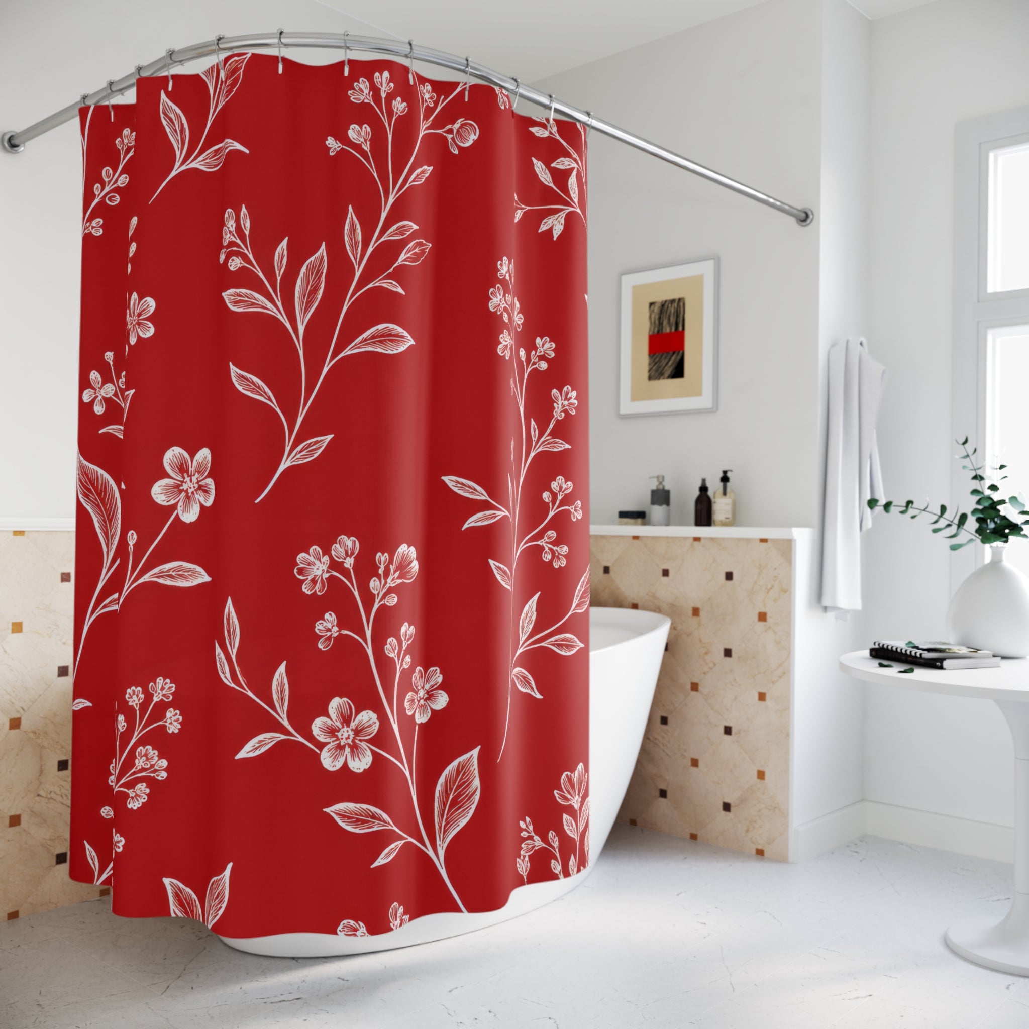 Red White Wildflower Shower Curtain