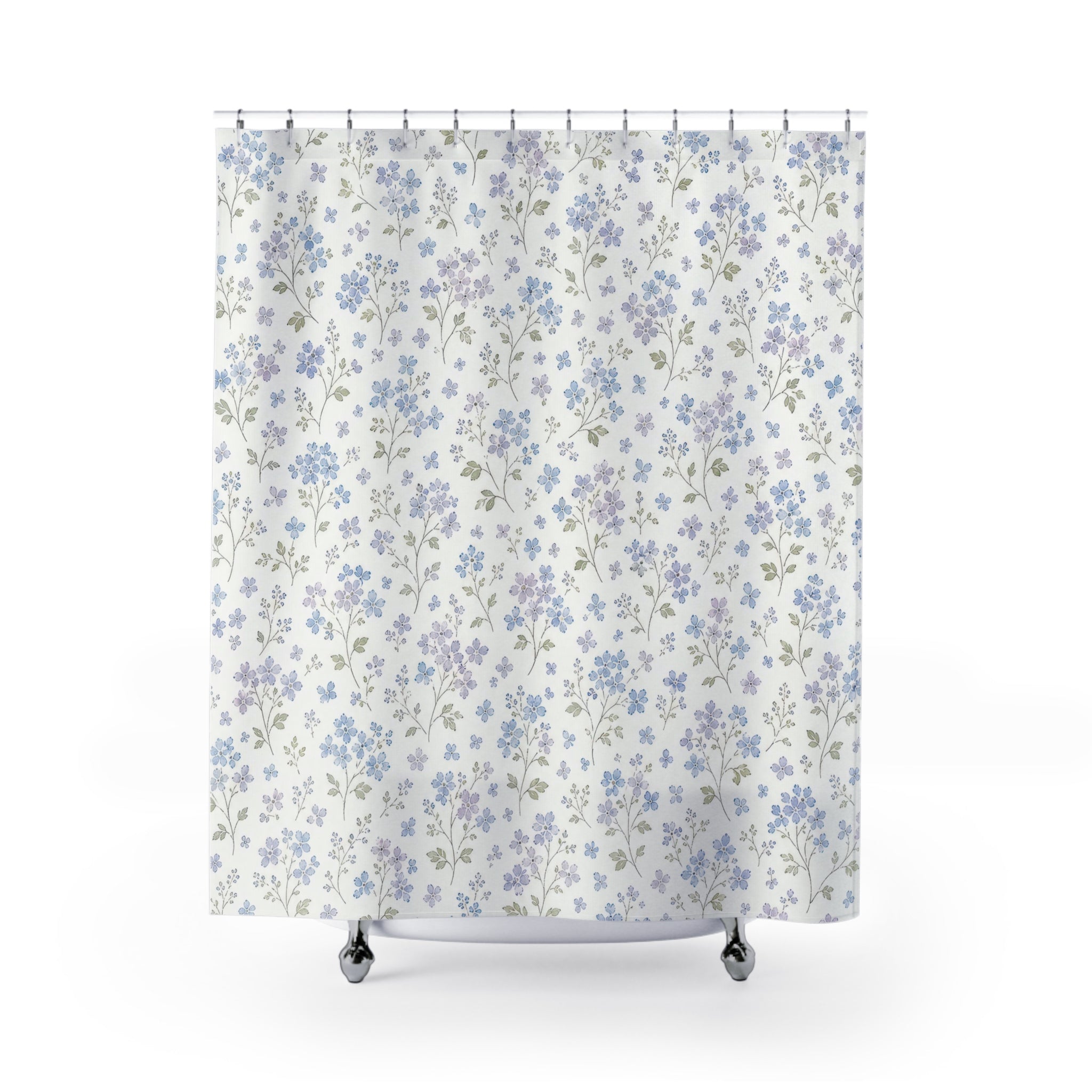 Pale Blue Ditsy Floral Shower Curtain