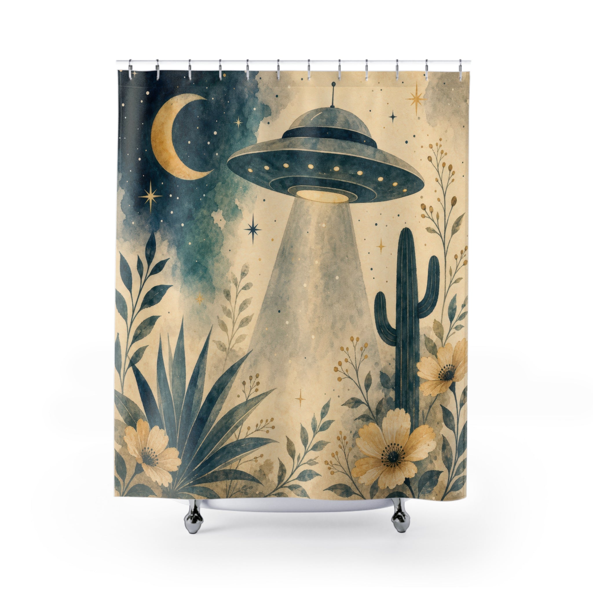 Space Moon UFO Shower Curtain