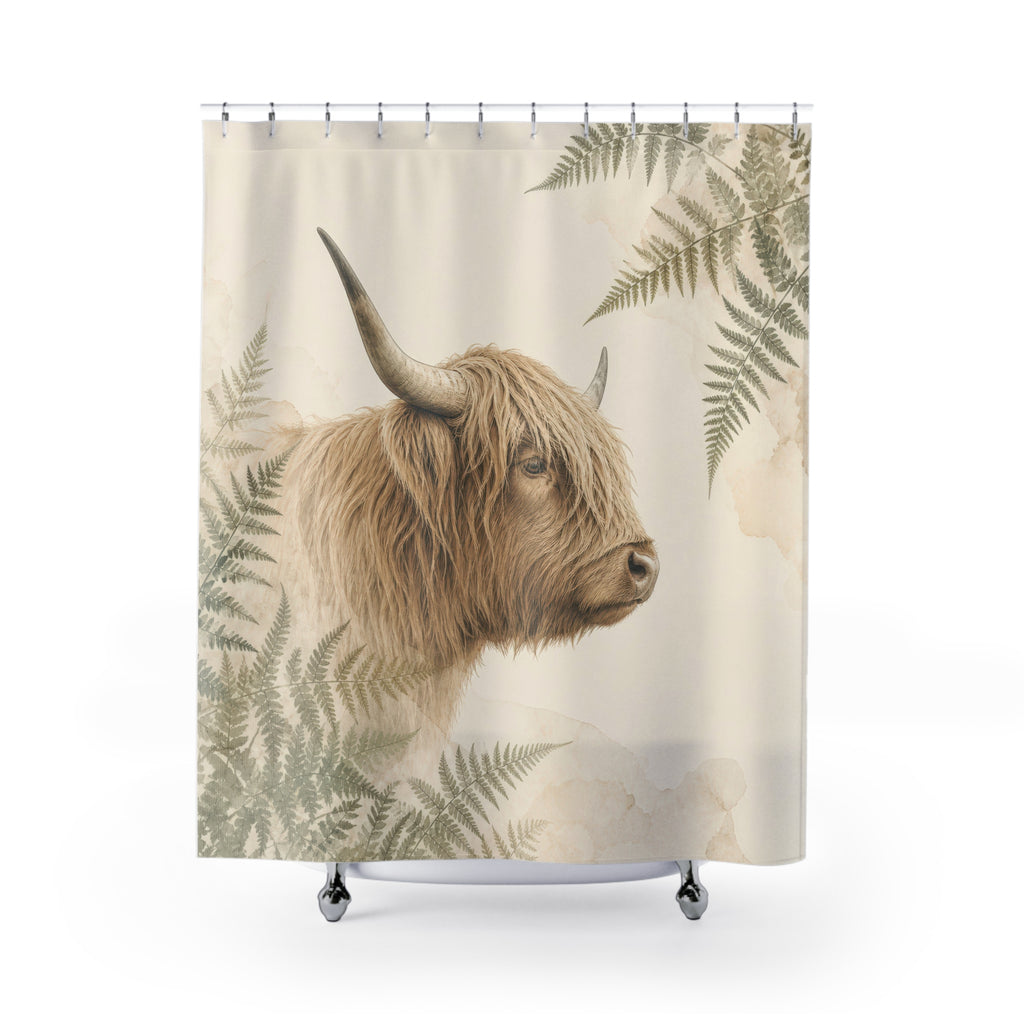 Sage Fern Highland Cow Shower Curtain
