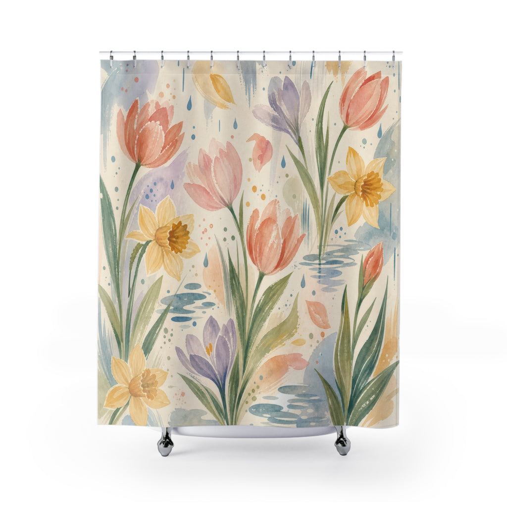 Spring Flower Watercolor Floral Shower Curtain