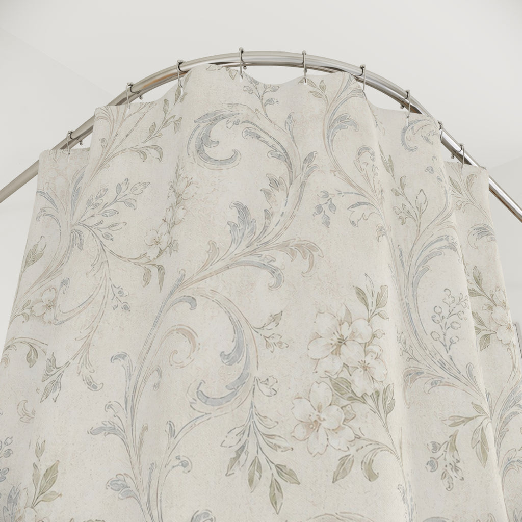 White Farmhouse Vintage Floral Shower Curtain