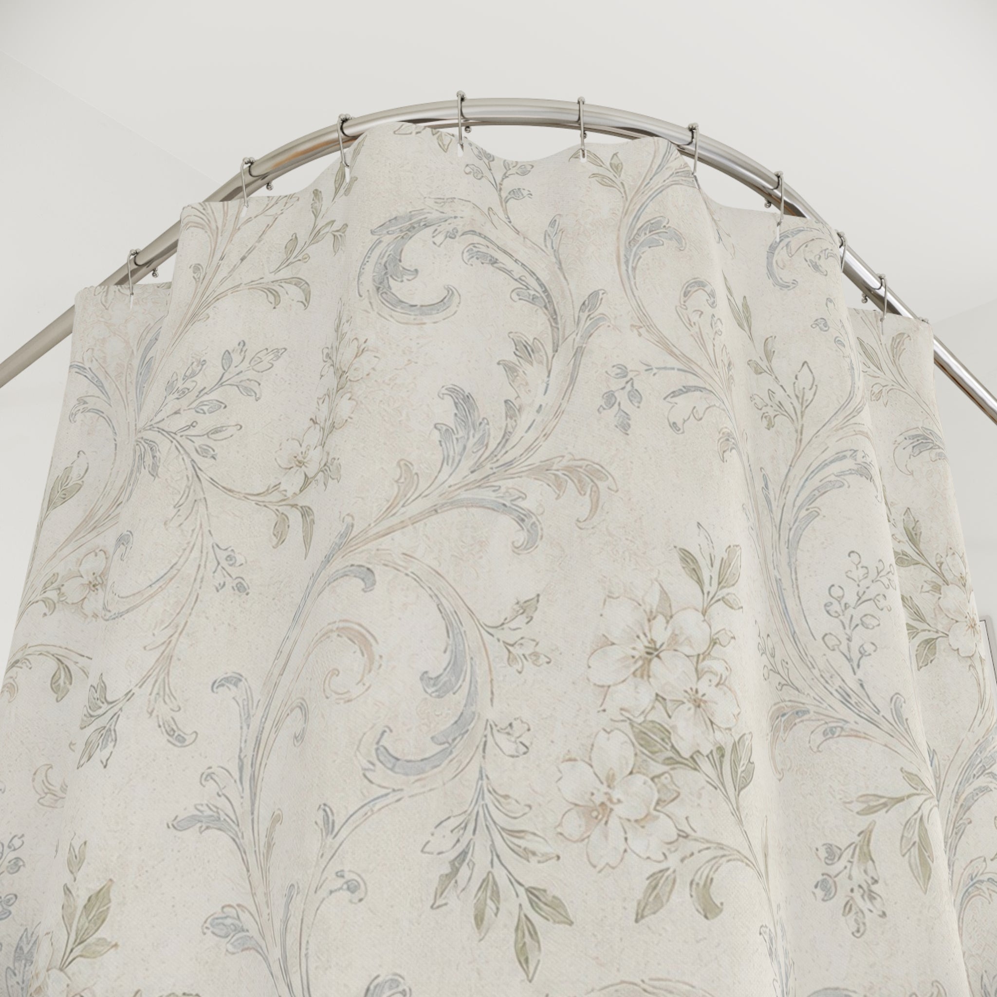 White Farmhouse Vintage Floral Shower Curtain