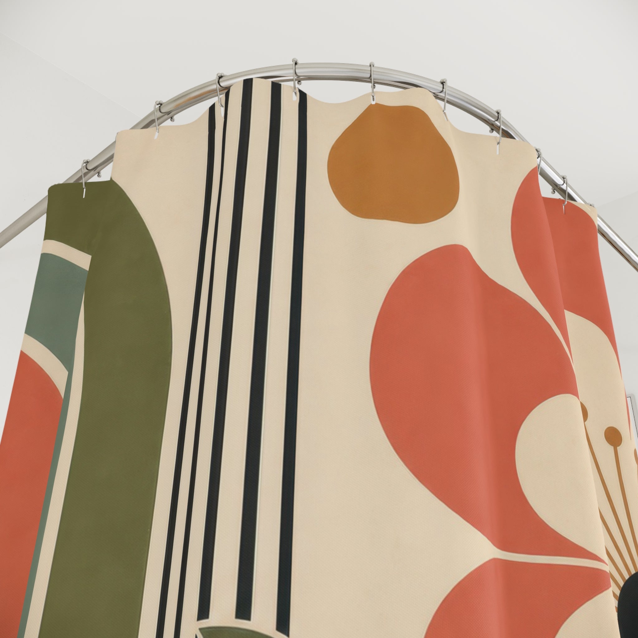 Mid Century Floral Retro Shower Curtain