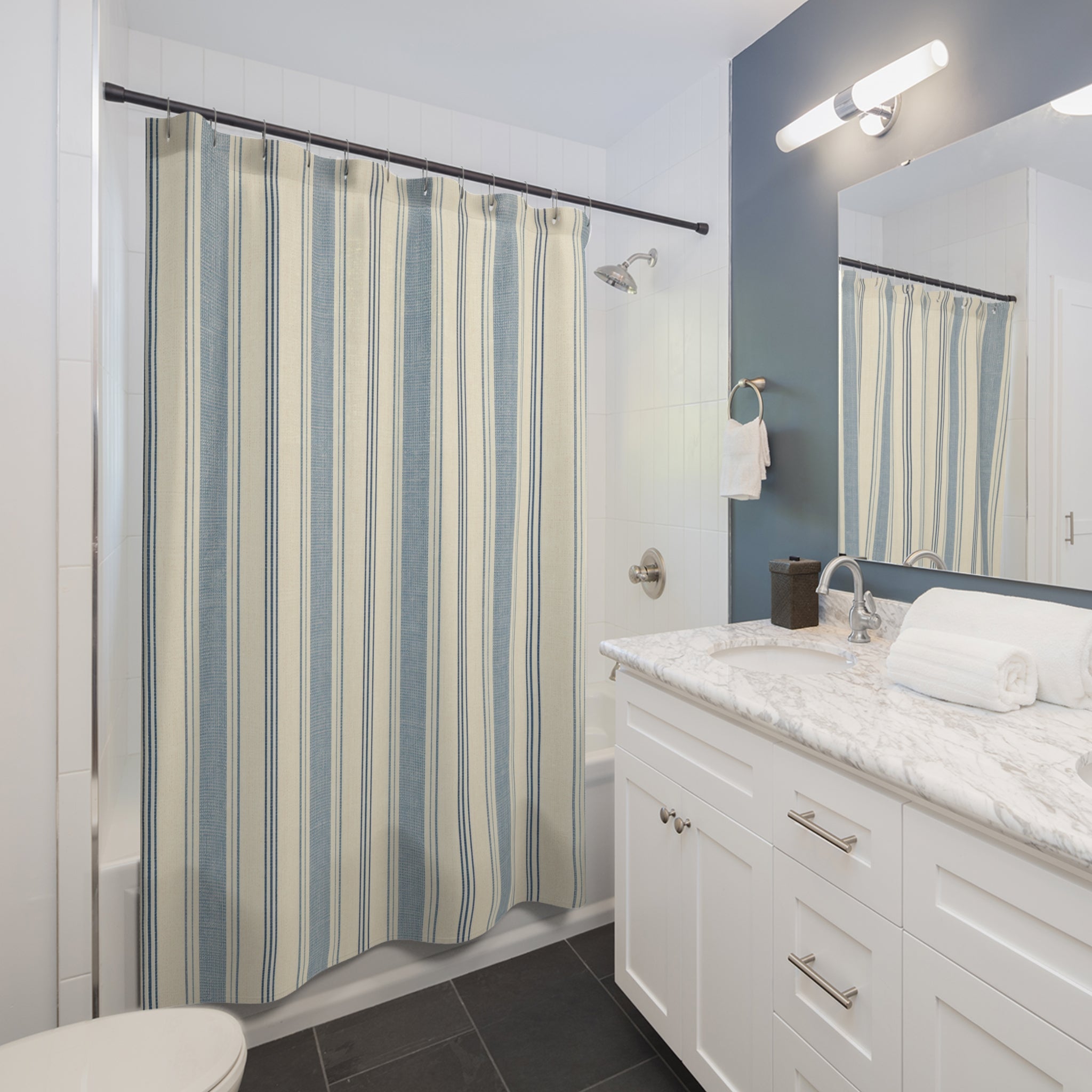 Chambray Ticking Stripe Shower Curtain