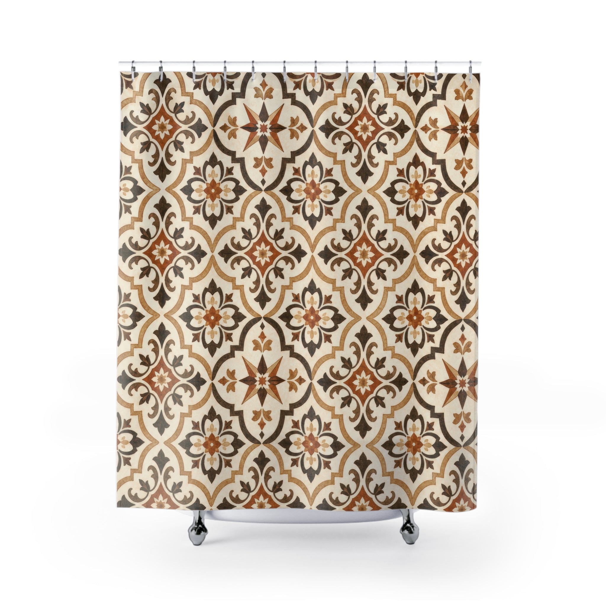 Brown Tan Moroccan Star Medallion Shower Curtain