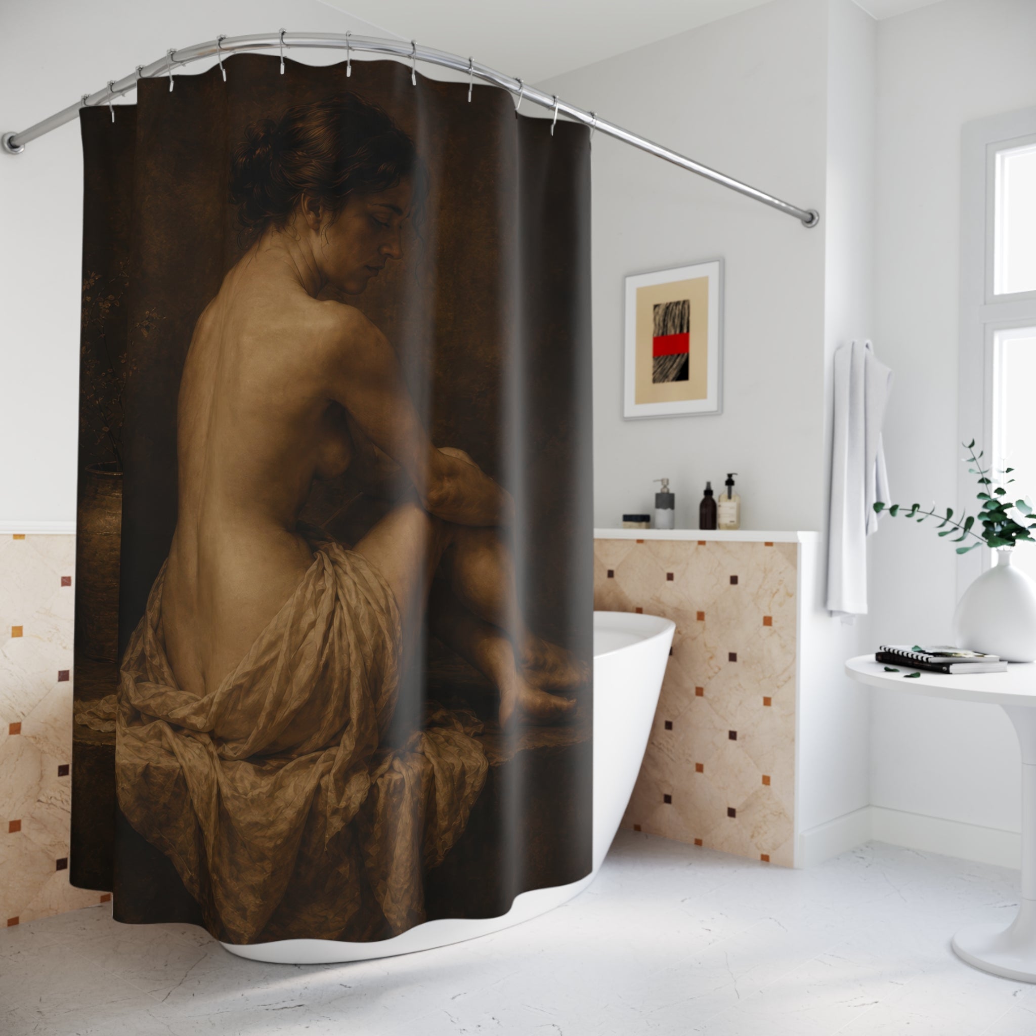 Classical Nude Art Shower Curtain – Sepia Brown