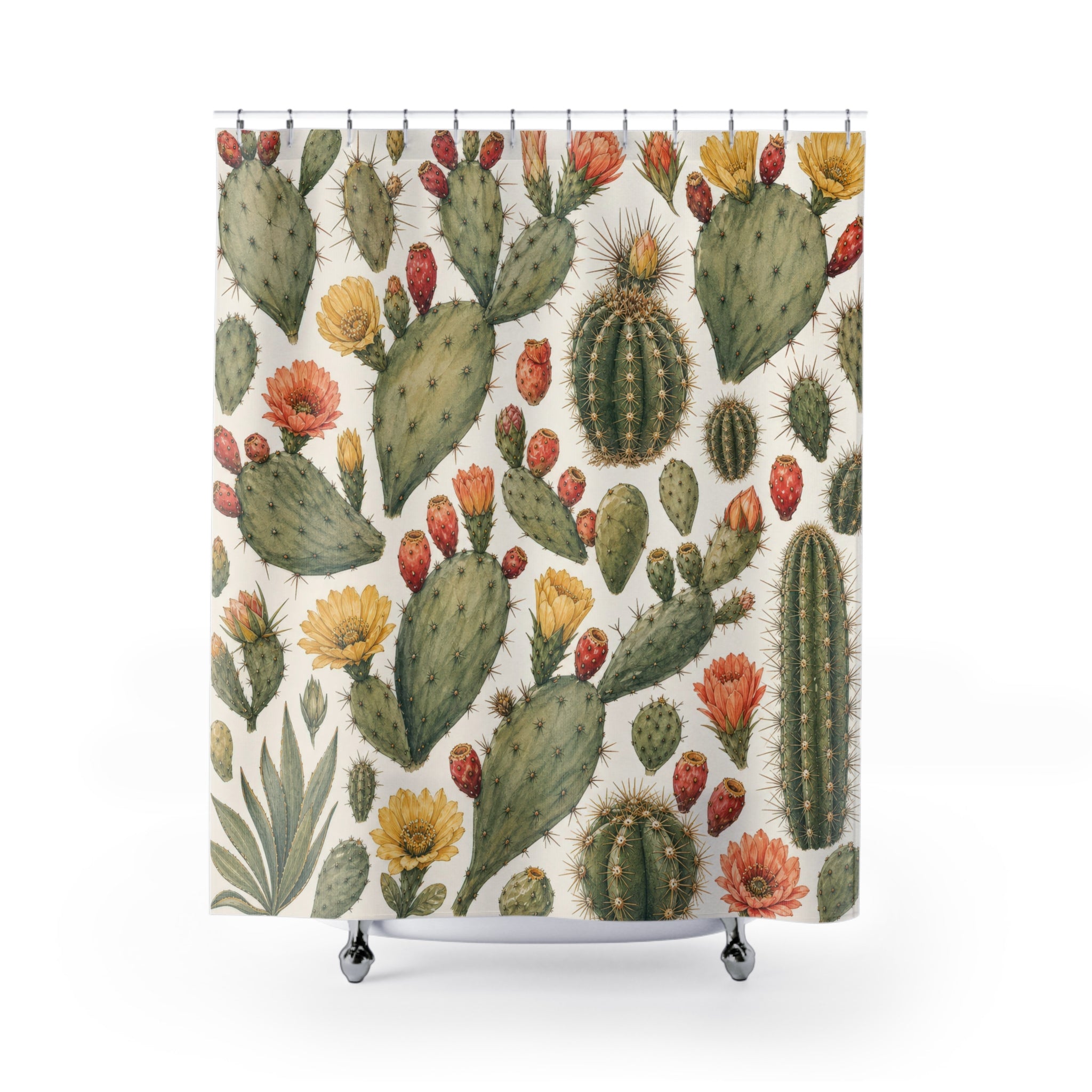 Flowering Prickly Pear Botanical Shower Curtain