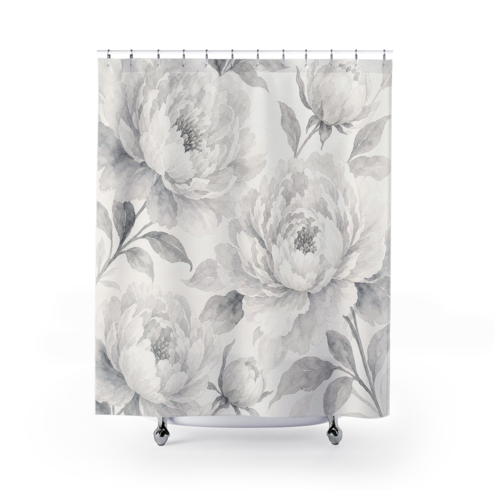 White Peony Floral Shower Curtain